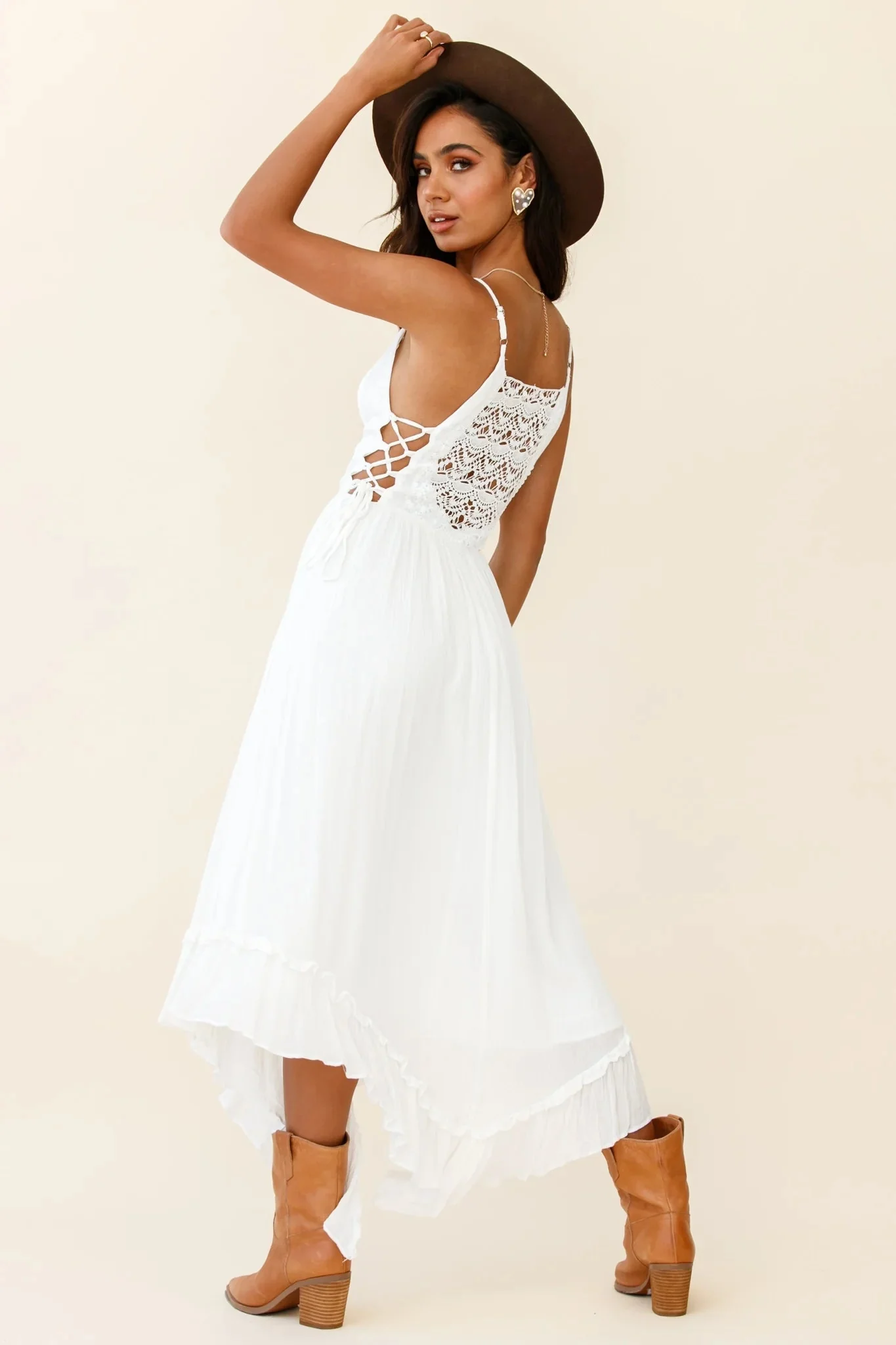 Angel Lace-up Maxi Dress White