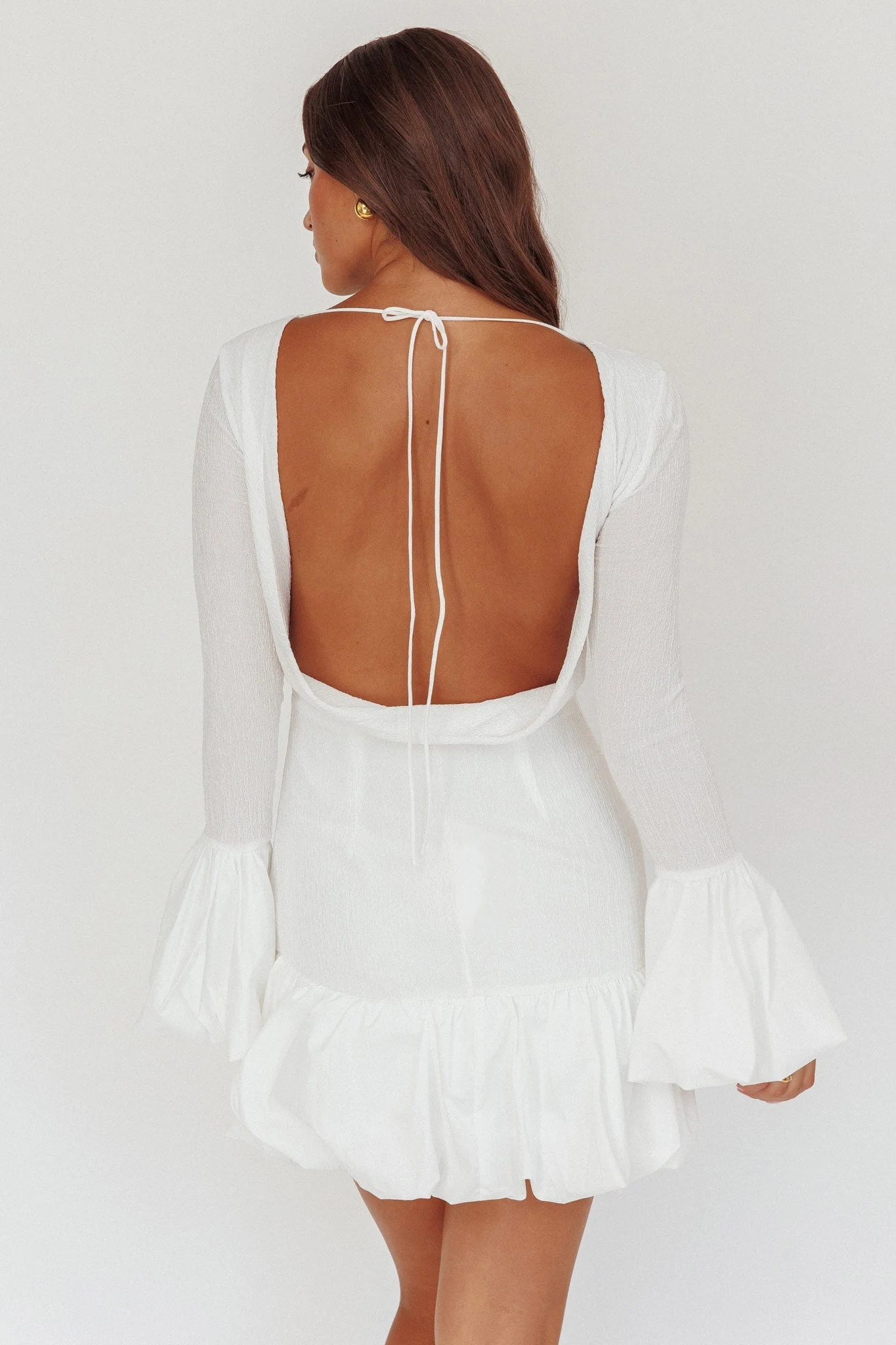 Promise Bubble Hem Open Back Mini Dress White
