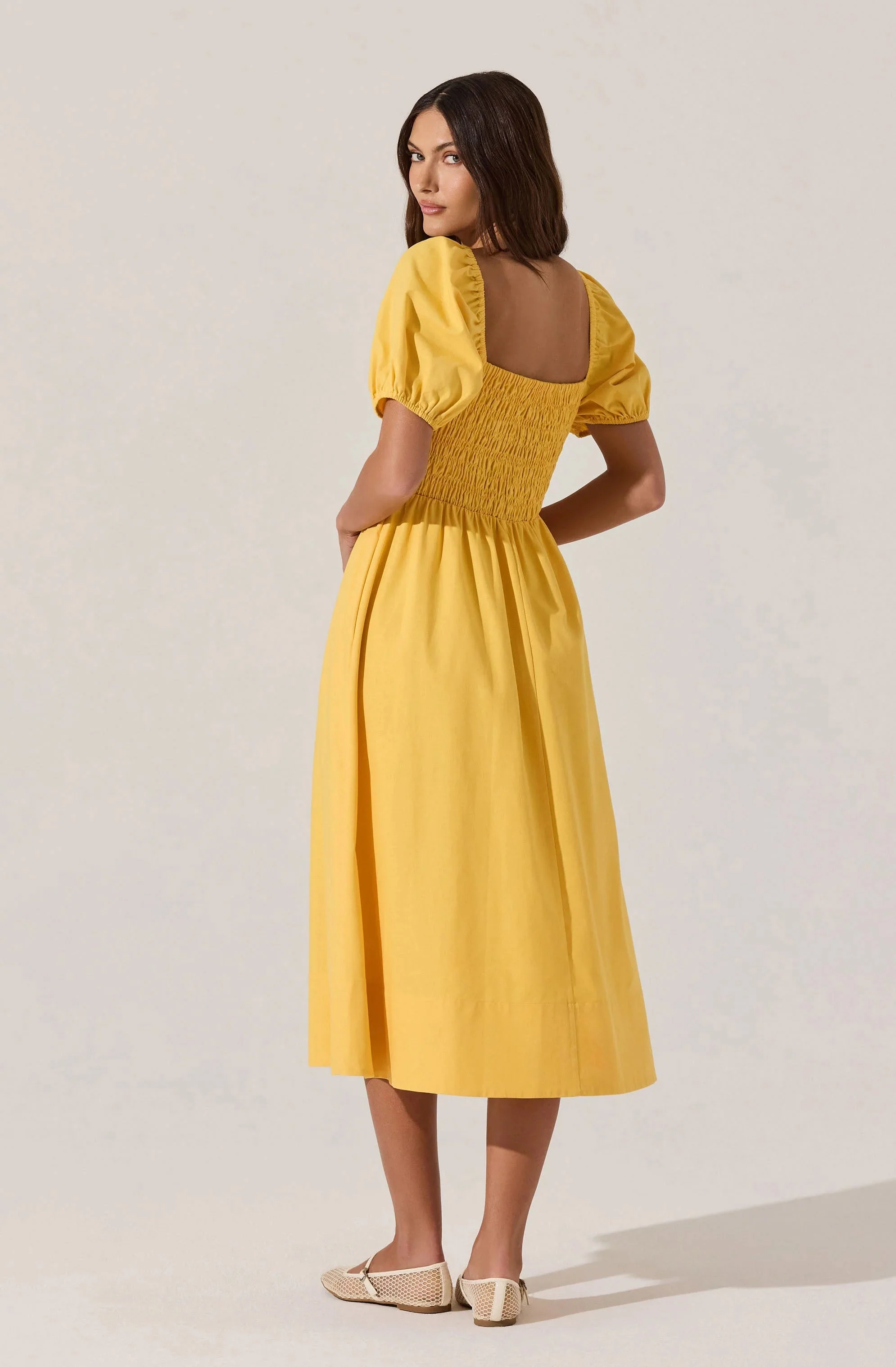 Smocked Bow Midi Dress
