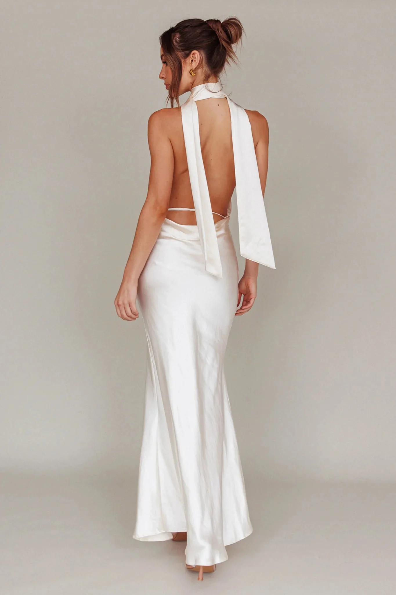 Italia Azure Halterneck Maxi Dress Oyster