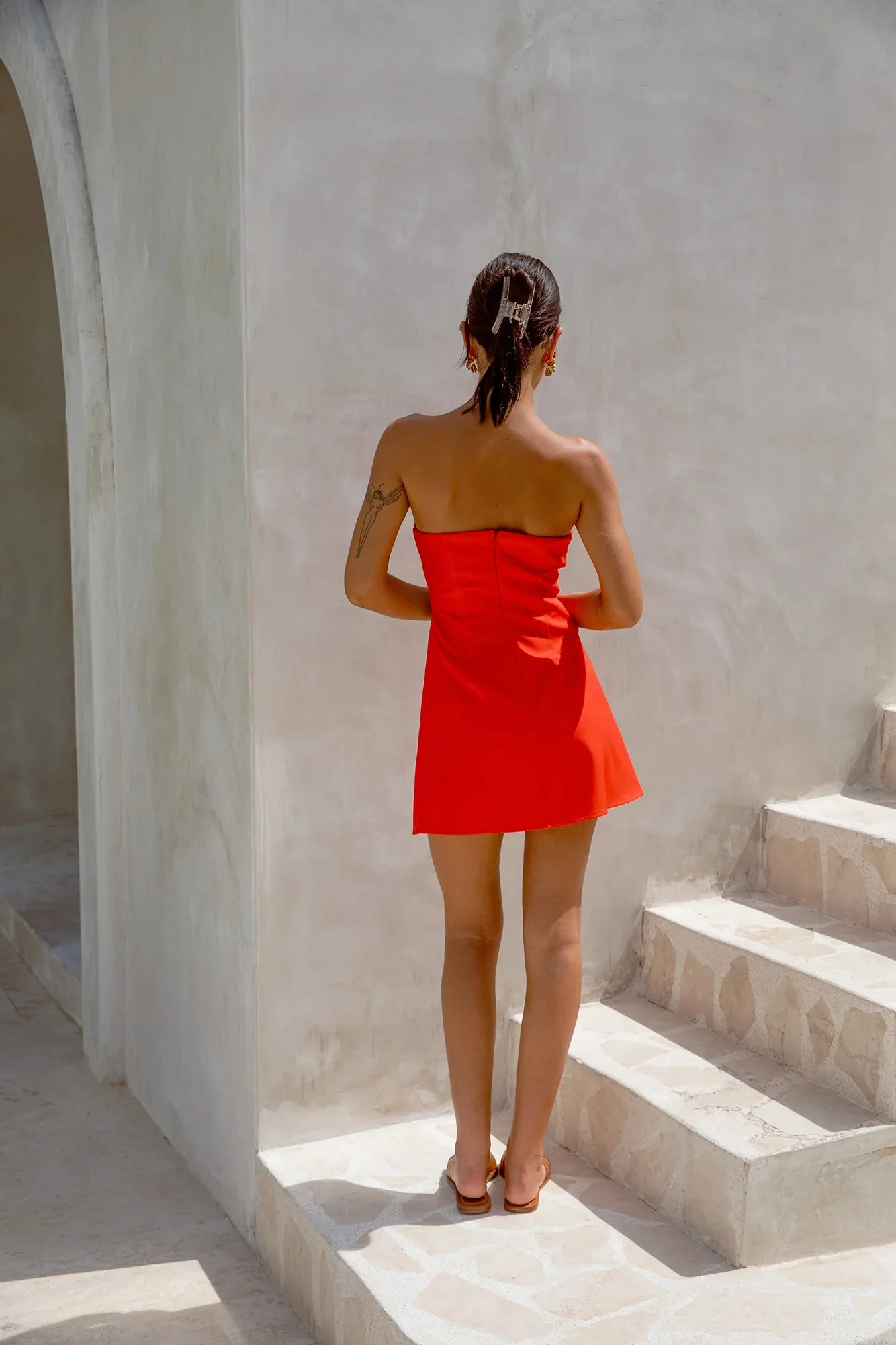 Island Indulgence Strapless Mini Dress Red