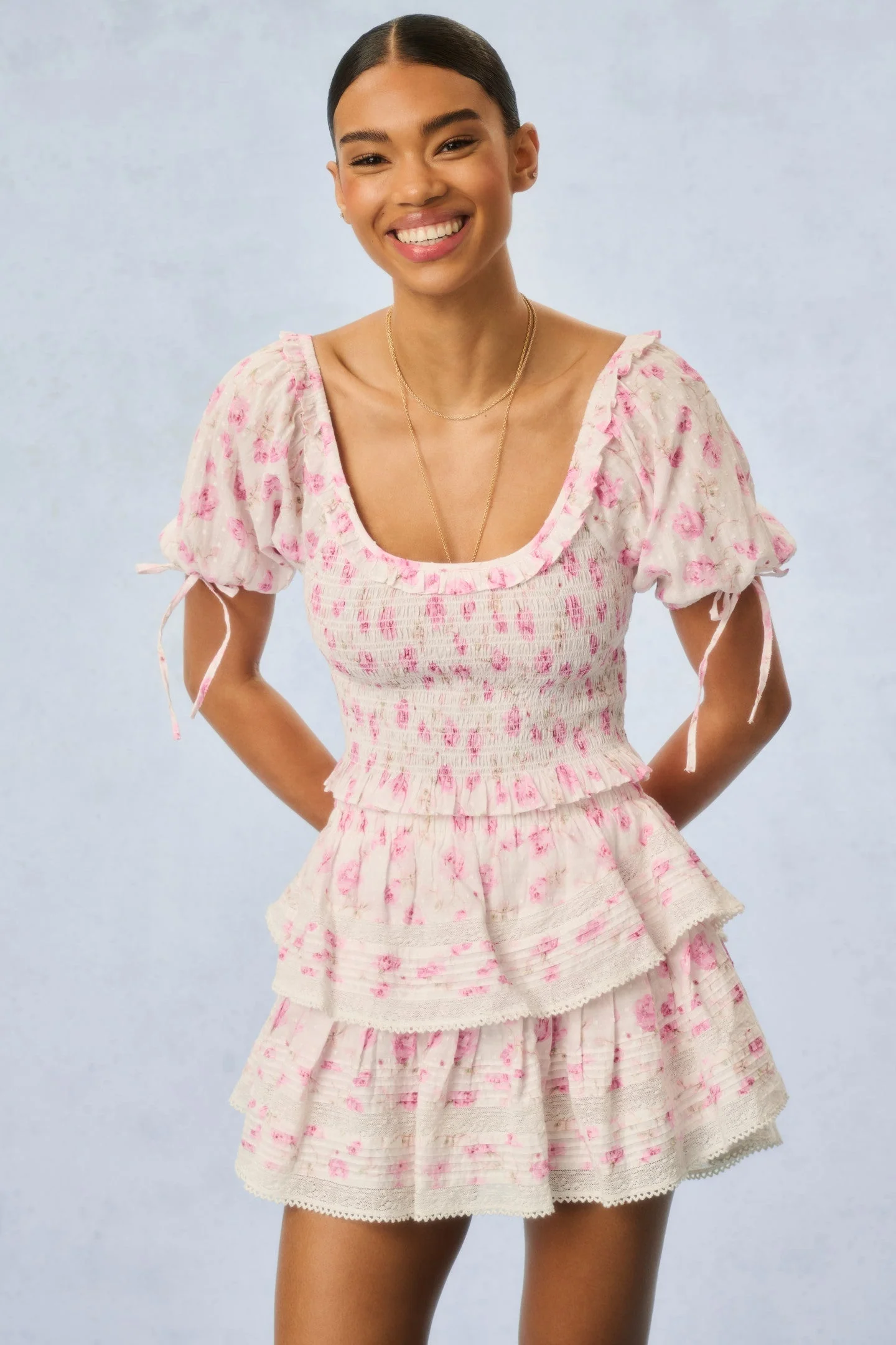 Ruffle Mini Signature Fragrance Print Skirt - STERLING DUSK