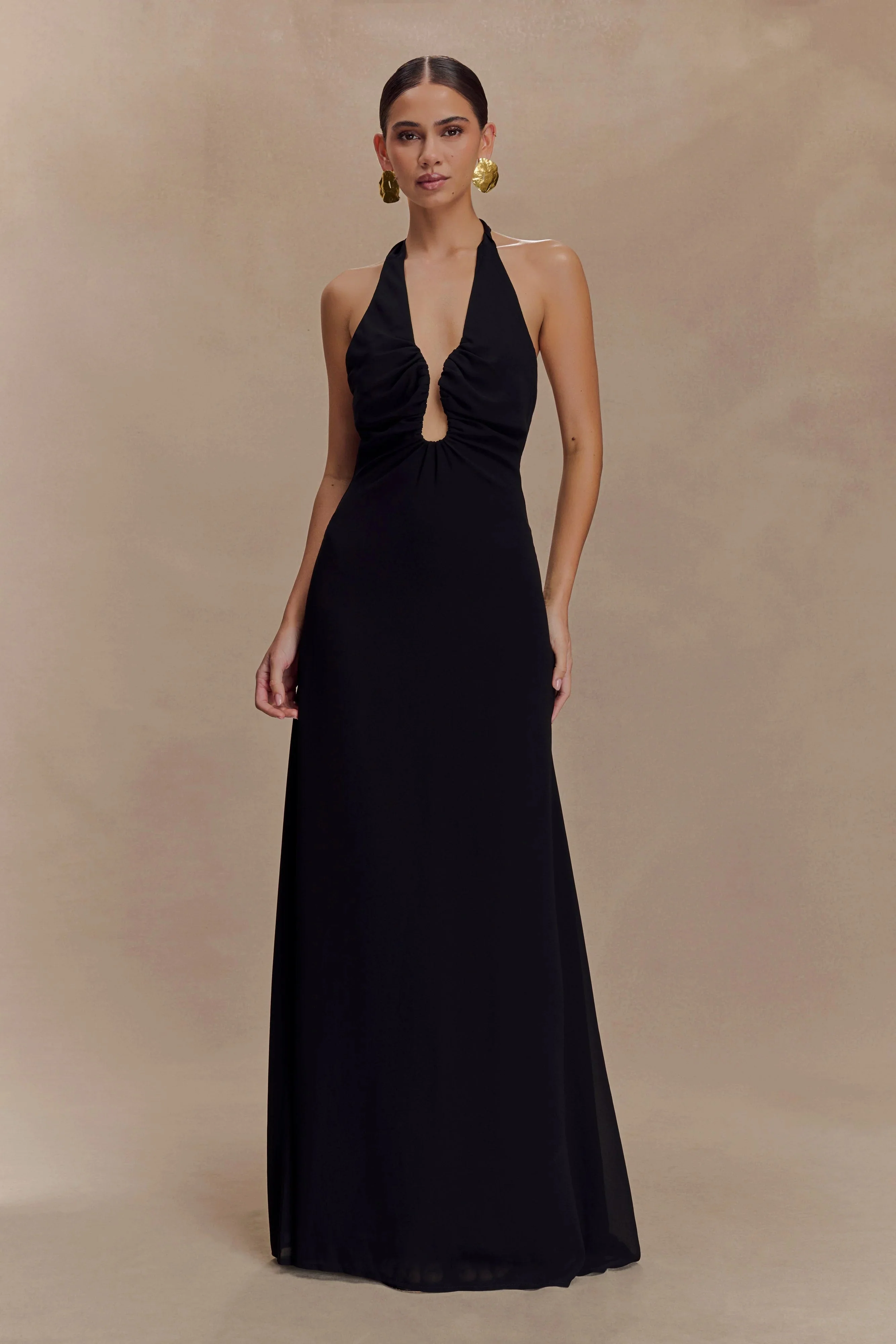 Malakhai Chiffon Halter Maxi Dress - Black