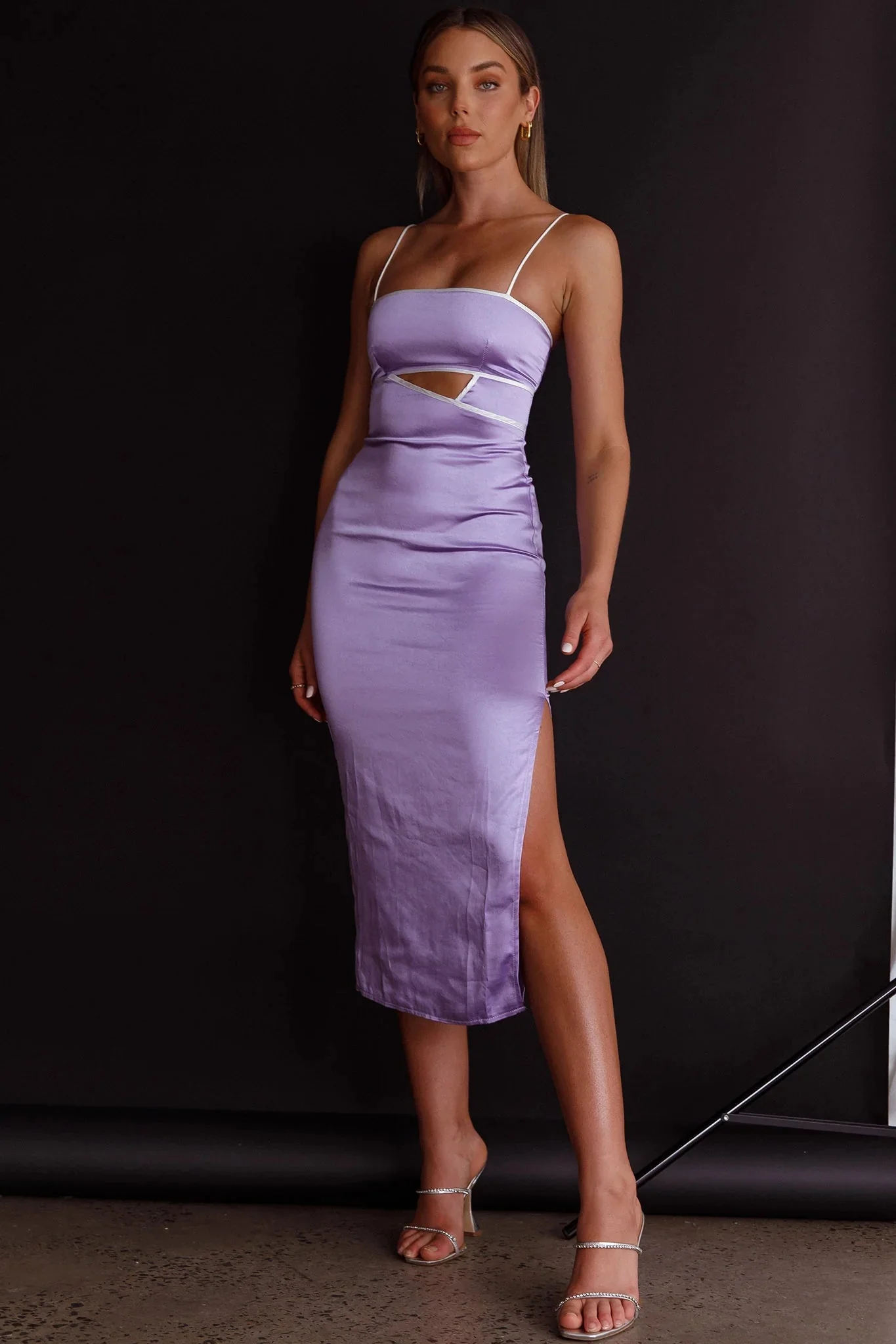 Laia Cut-Out Bodice Midi Dress Lilac