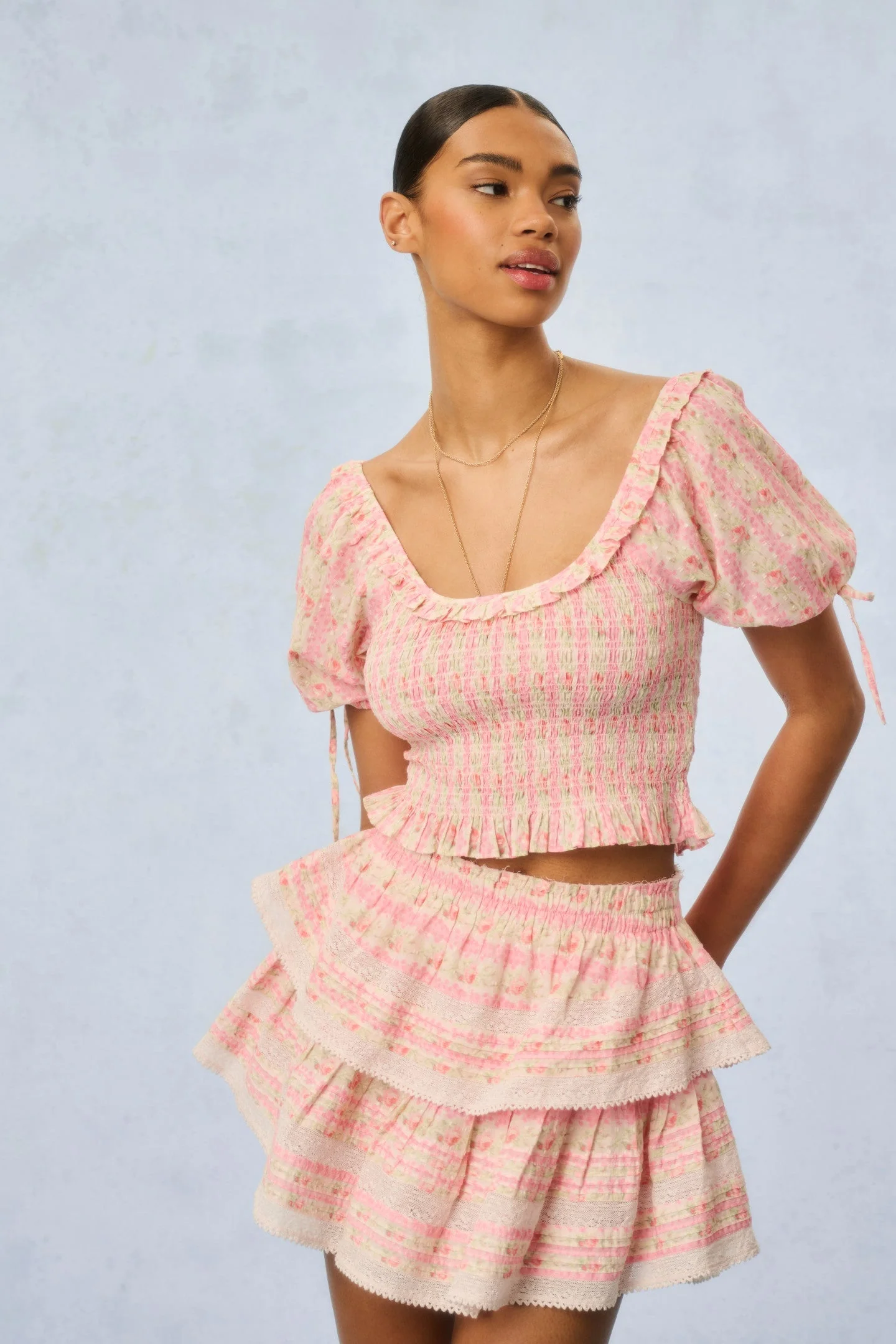 Ruffle Mini Fragrance Print Skirt