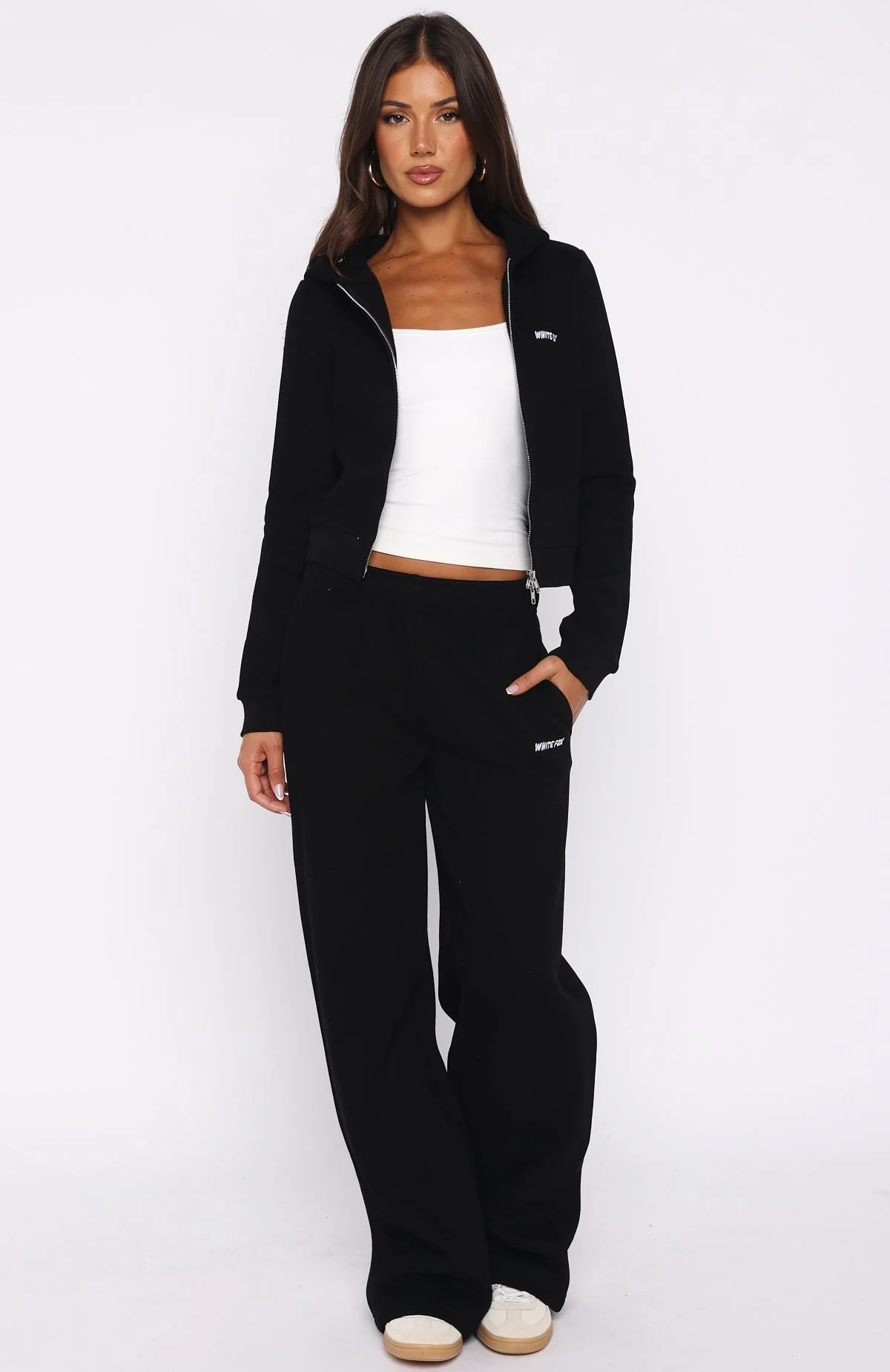 Comfy And Cute Slim Zip Front Hoodie Black