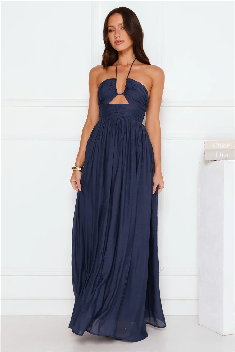 Hibiscus Hues Halter Maxi Dress Ink