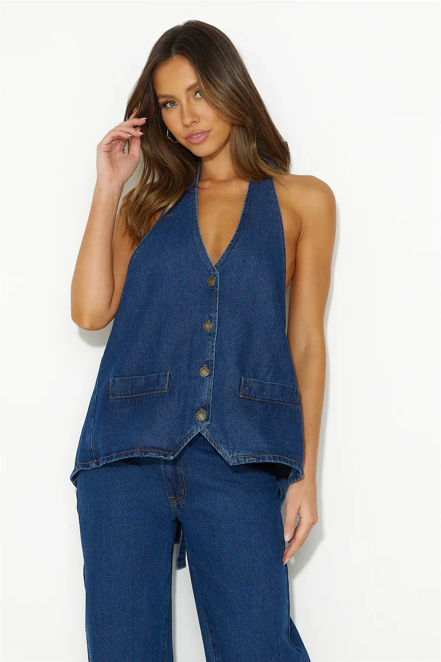 LIONESS Hills Halter Top Dark Denim