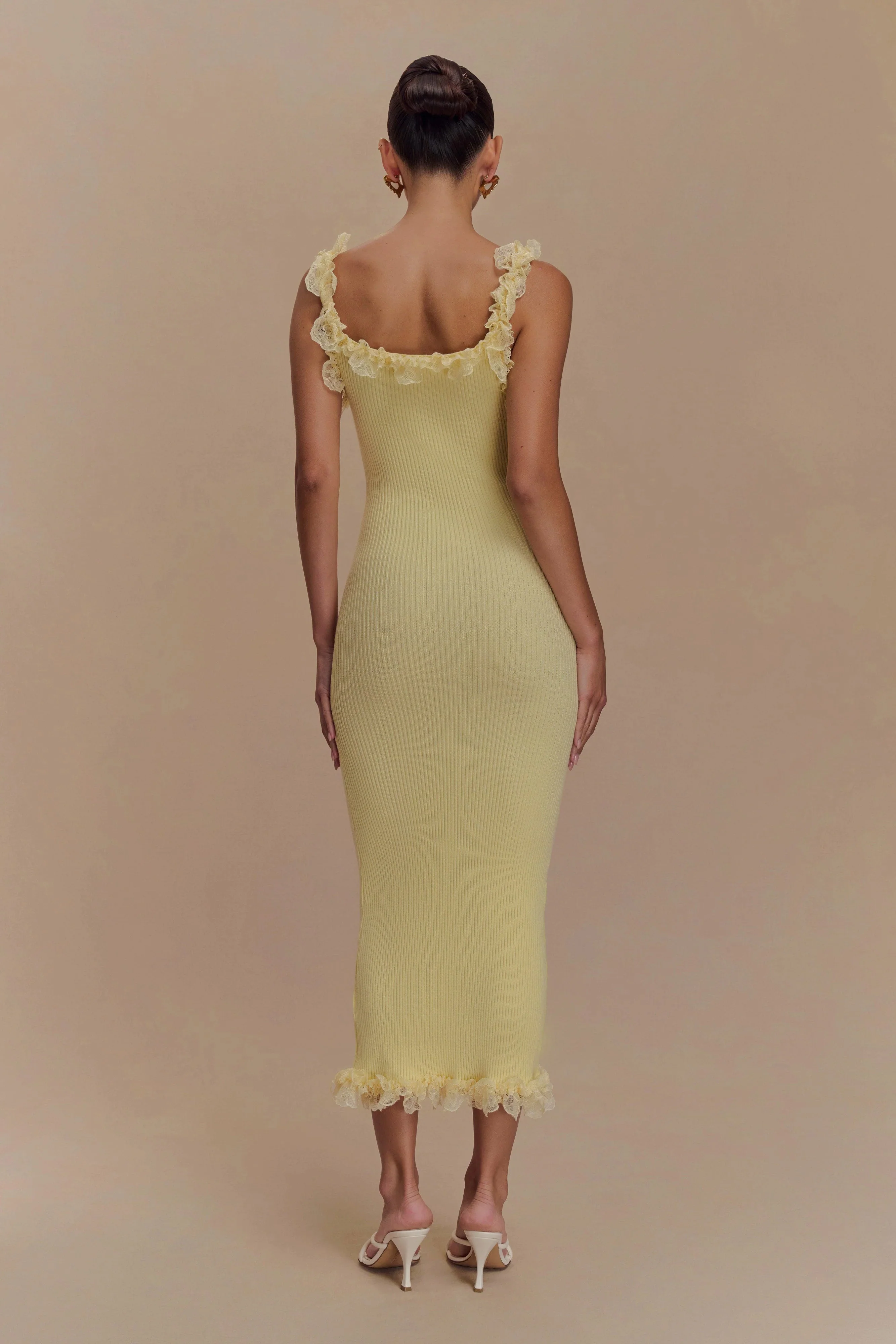 Shay Lace Ruffle Knit Midi Dress - Lemon