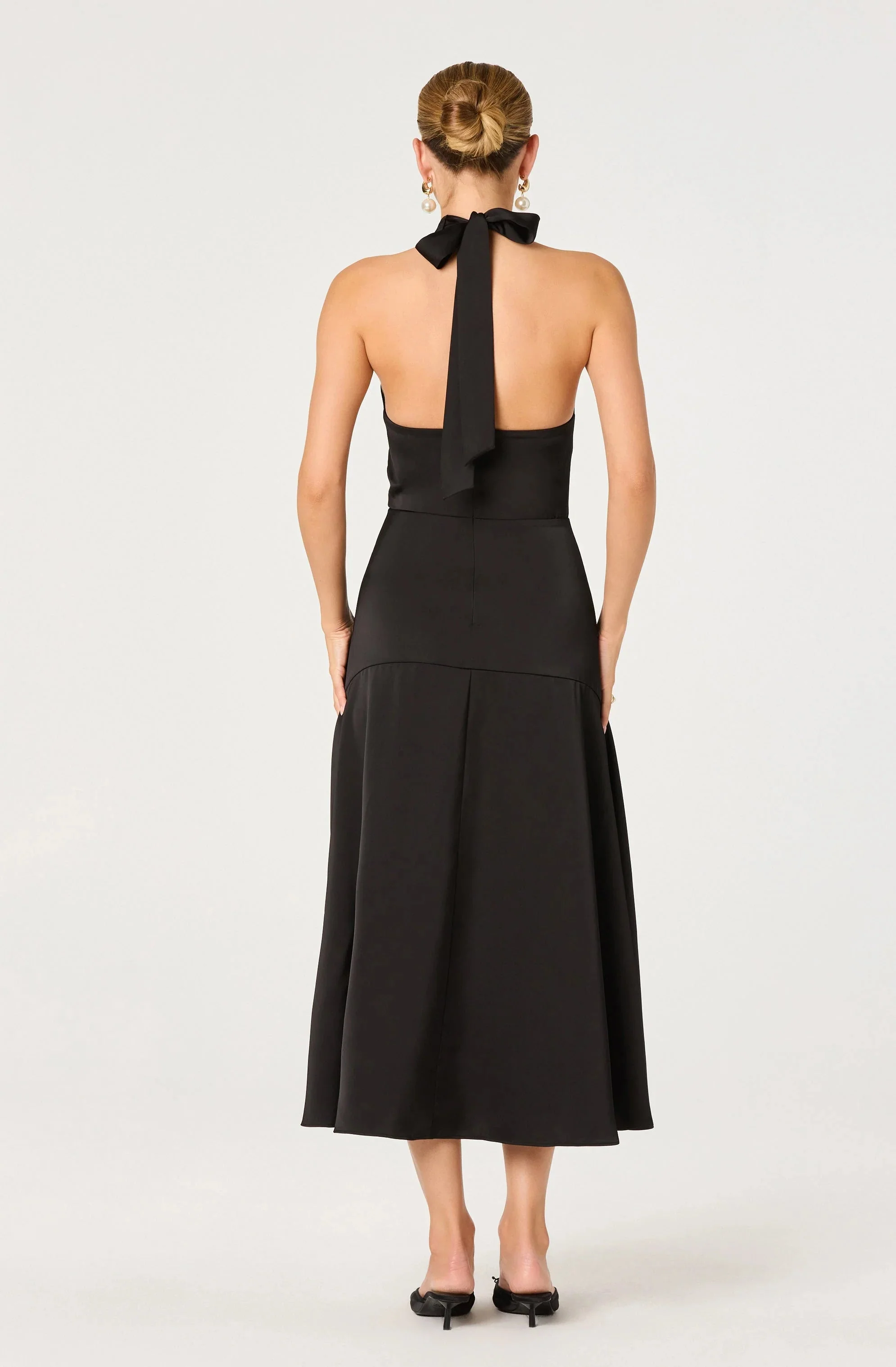 Satin Crossover Halter Midi Dress