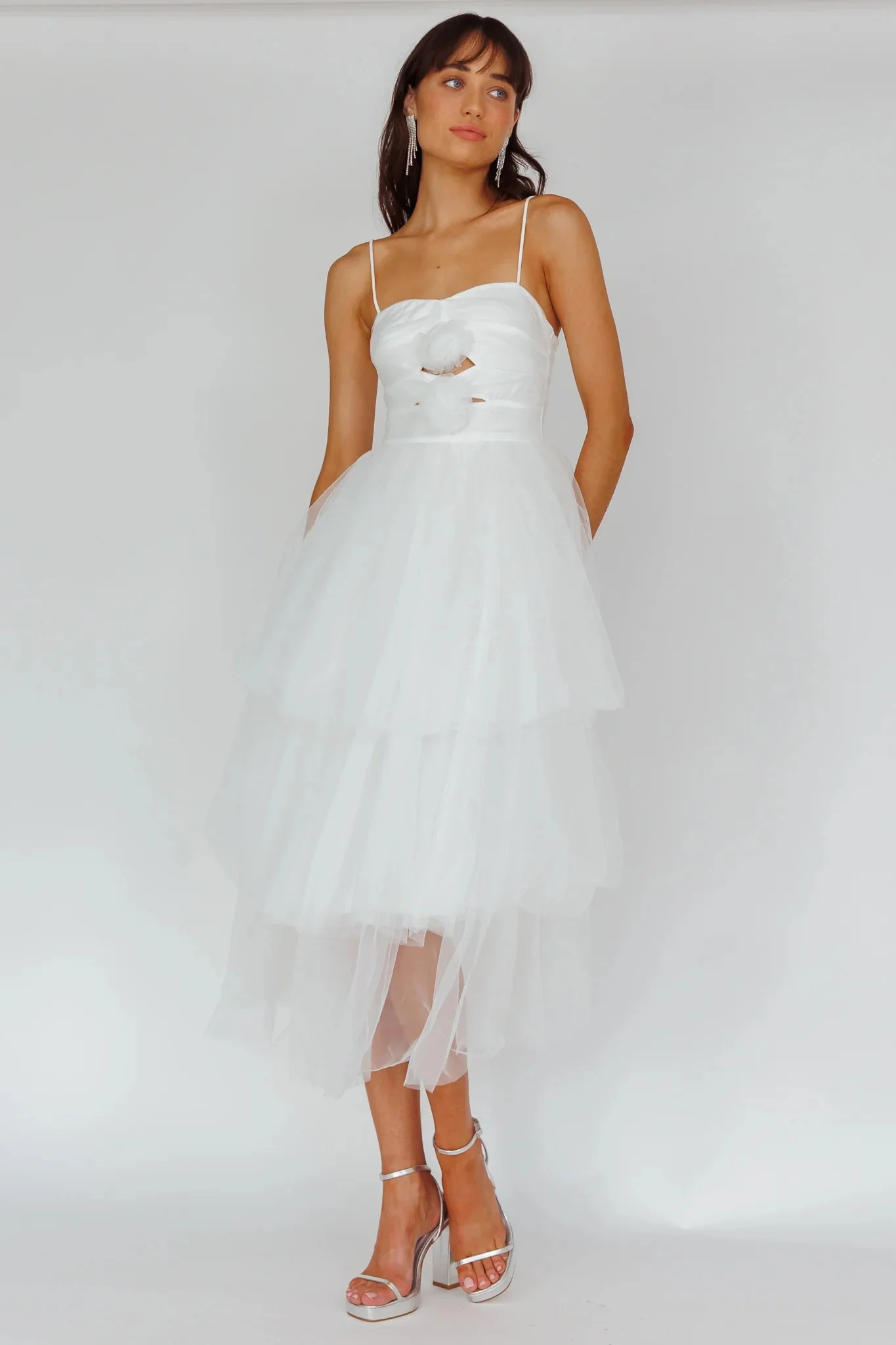 Seraphina Rose Bodice Tulle Midi Dress White
