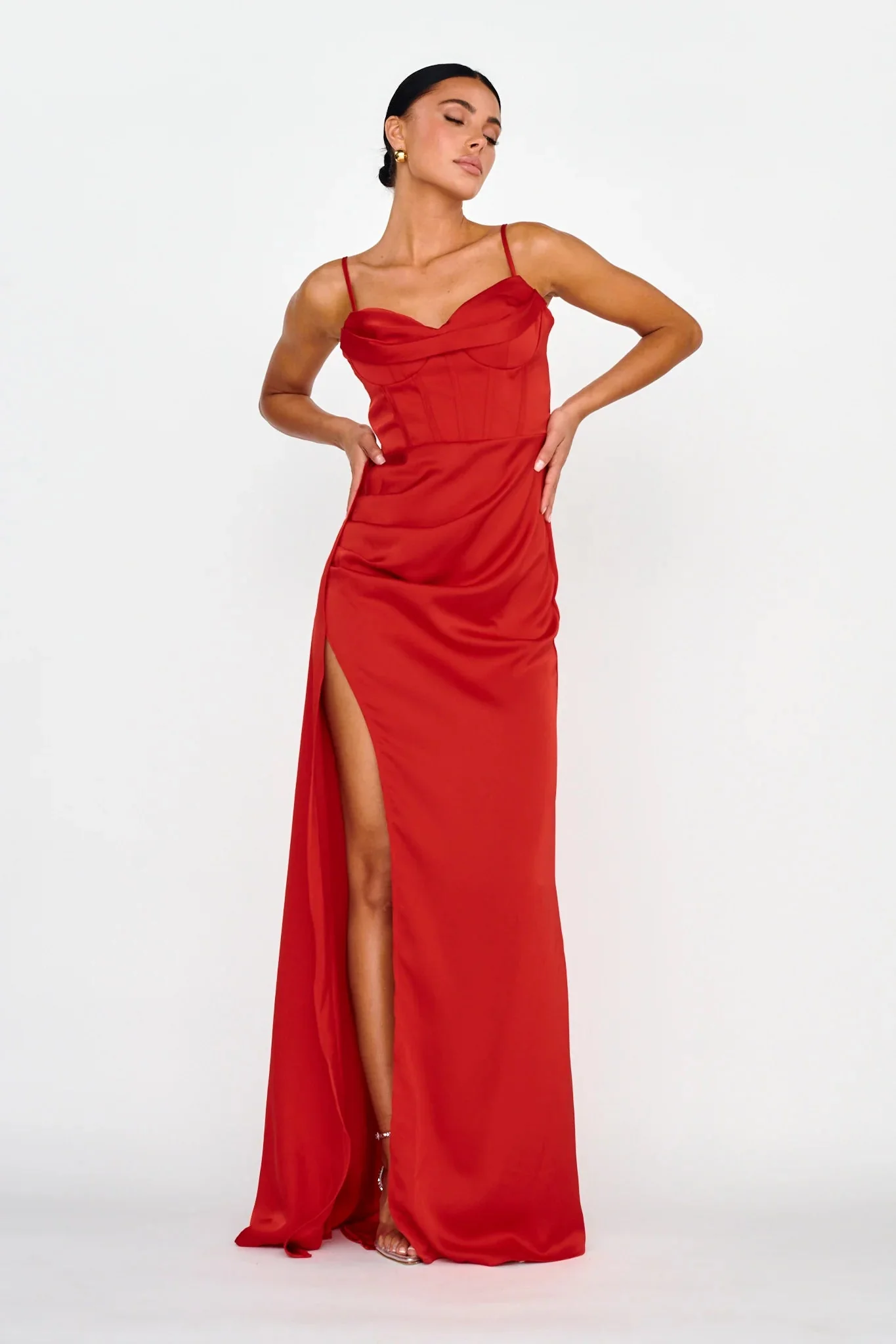 Secret Sweetheart Neckline Split Maxi Dress Red