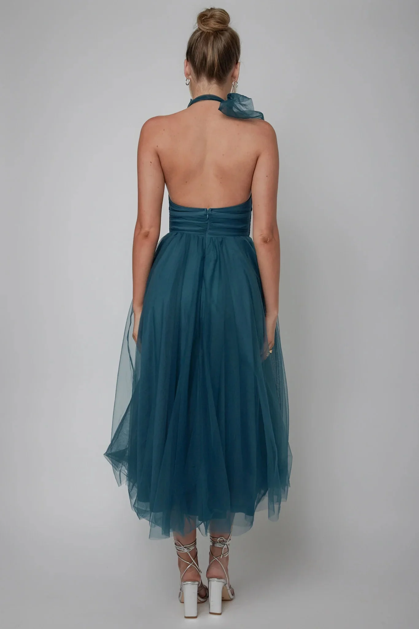 Andria Halterneck Tulle Midi Dress Teal