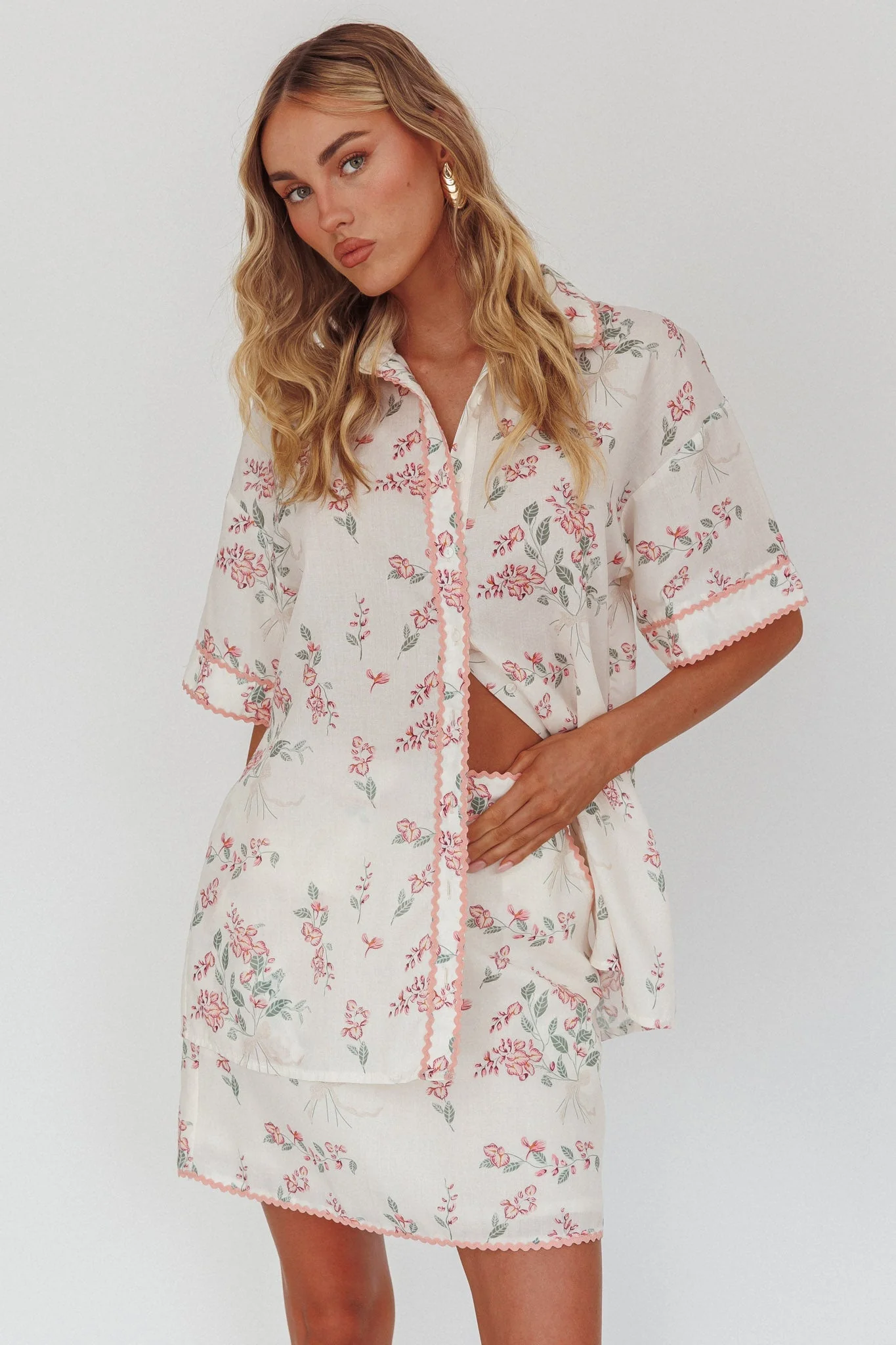 Catherina Ric-Rac Trim Mini Skirt Floral Pink