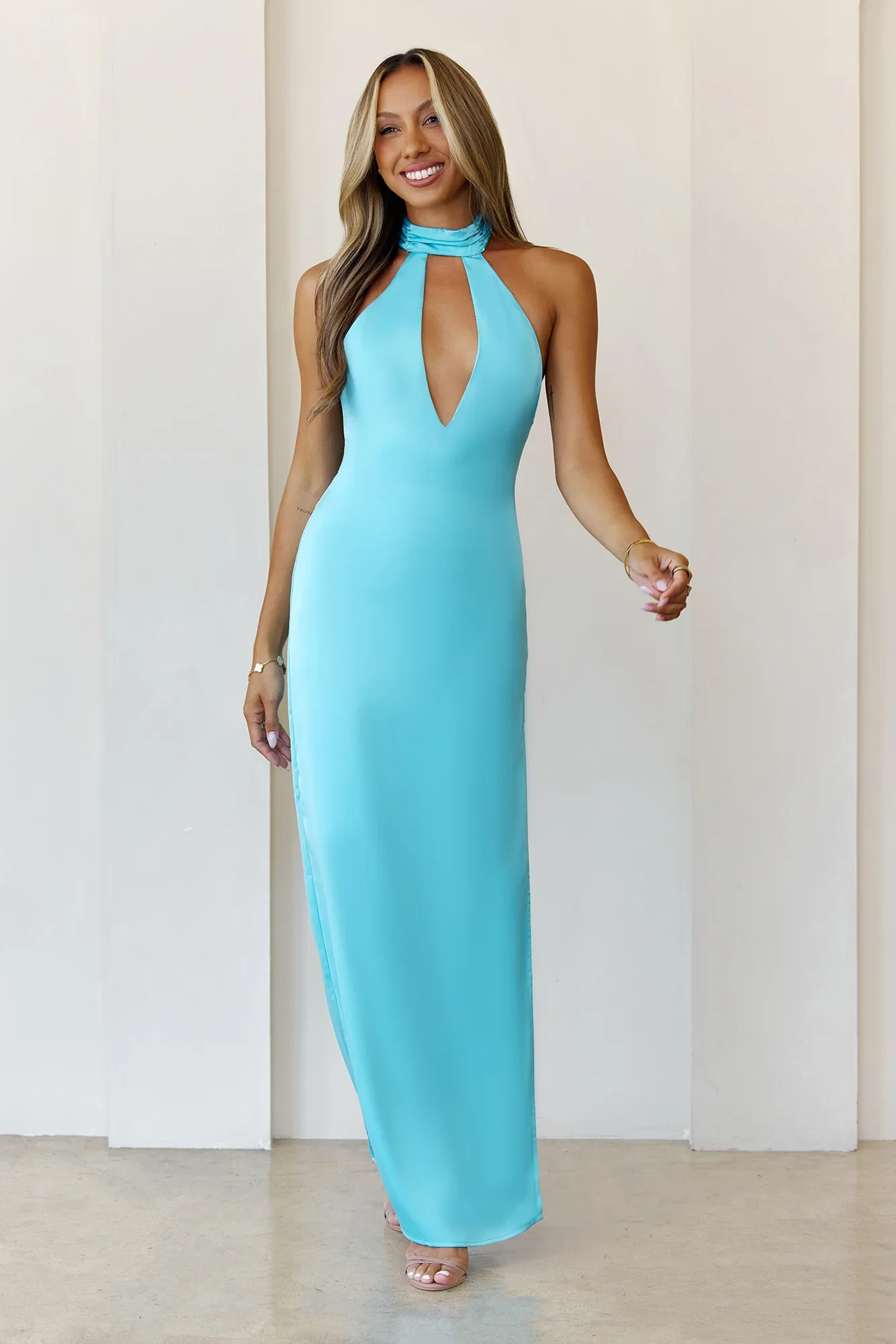High Society Soirée Halter Maxi Dress Blue