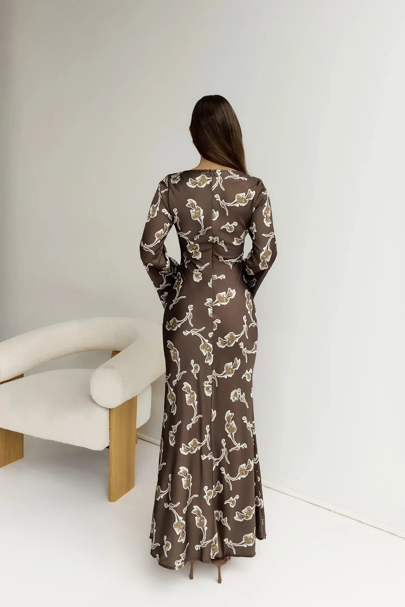 Angeline Long Sleeved Maxi Dress Brown