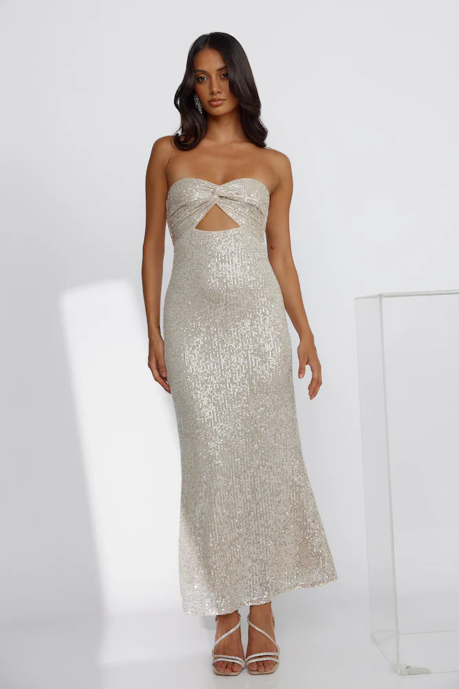 Knight Awaits Sequin Maxi Dress Silver