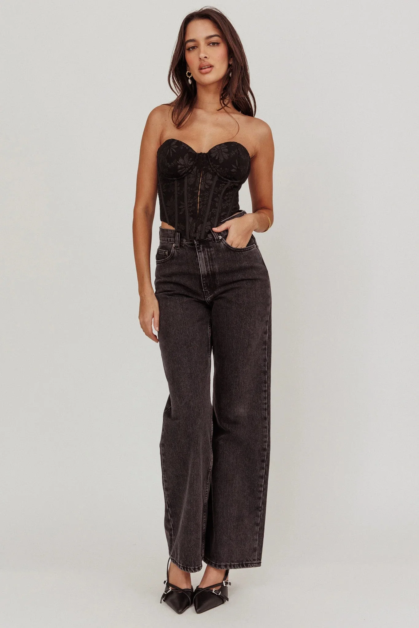 Ziah Hook & Eye Corset Top Black