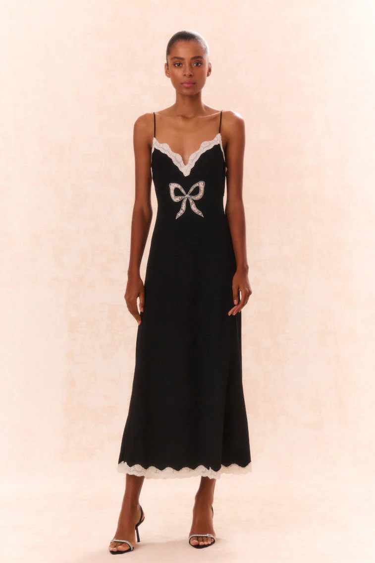 Manuela Bow Slip Maxi Dress - BLACK