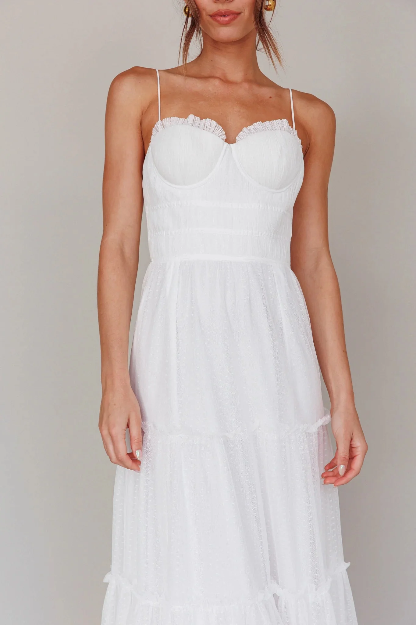 Calla Sweetheart Neckline Hail Spot Midi Dress White