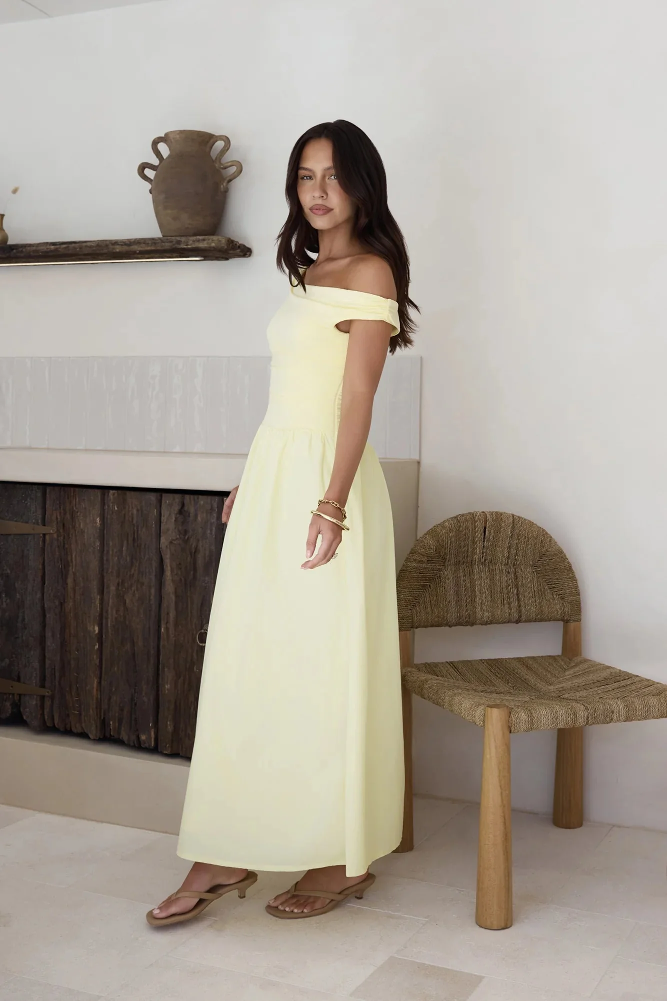 Days Of The Sun Off Shoulder Maxi Dress Yellow