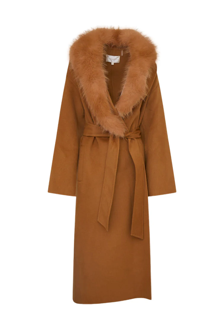 Mahika Wool-Cashmere Faux Fur Collar Coat