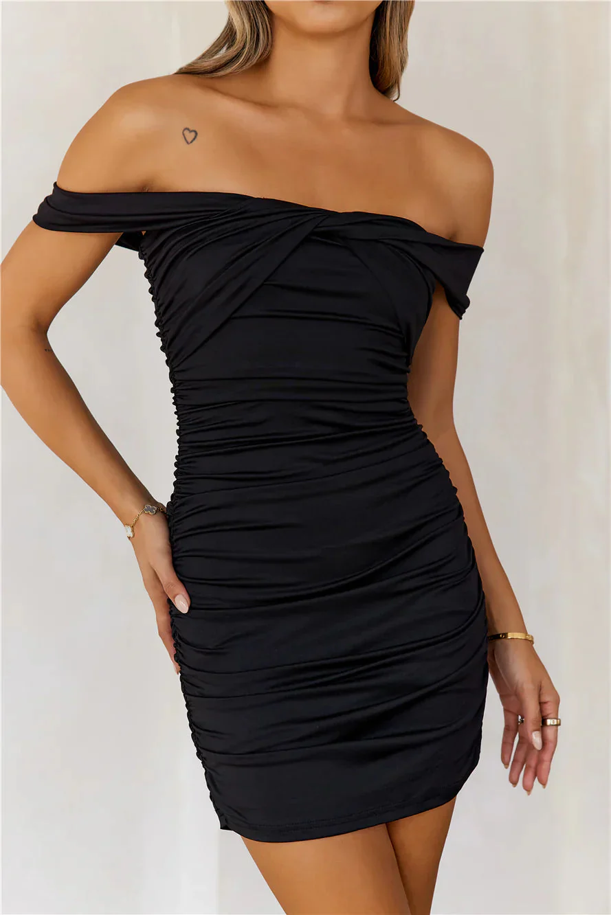 Bodycon Babe Off Shoulder Mini Dress Black