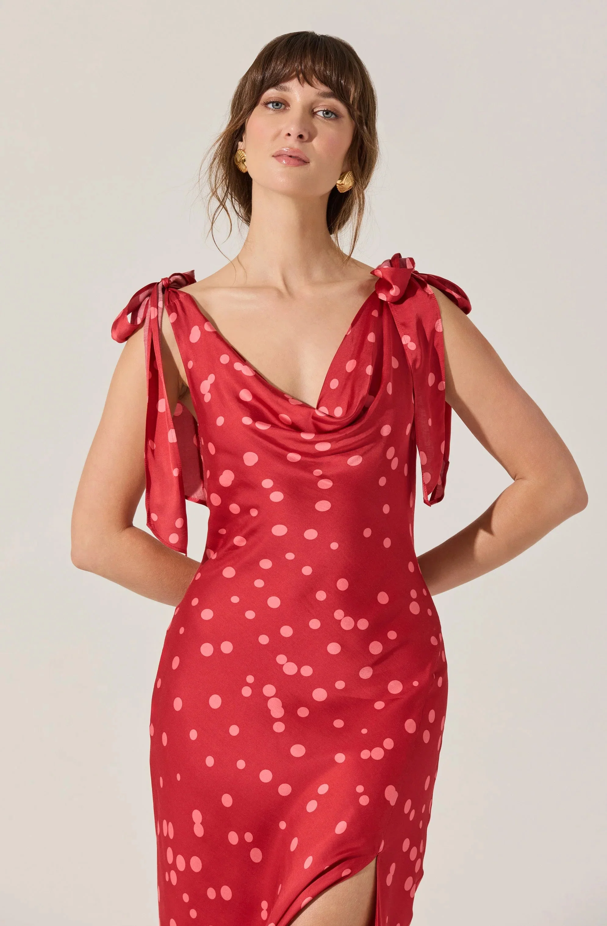 Allexina Satin Cowl Neck Midi Dress