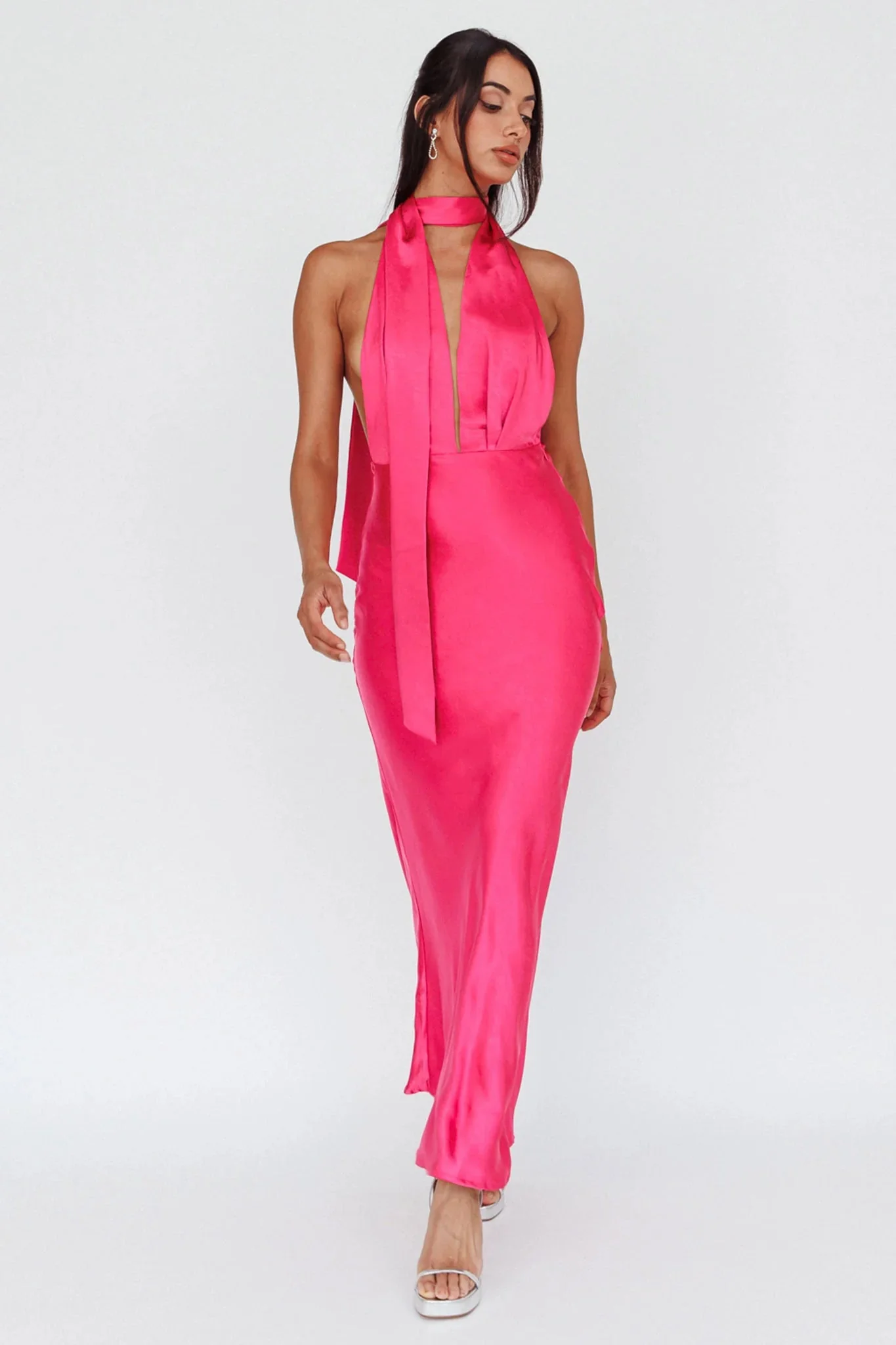 Italia Azure Halterneck Maxi Dress Hot Pink