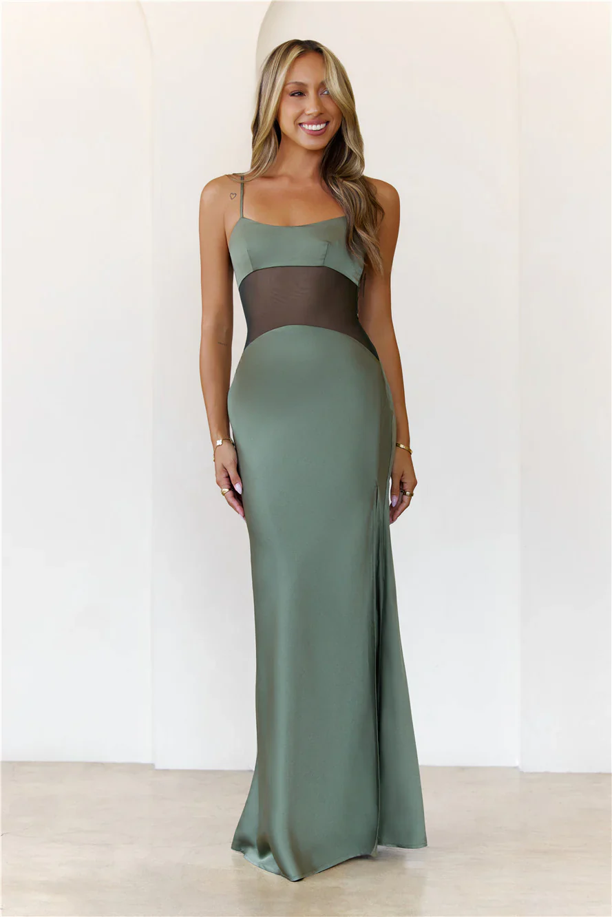 High Definition Satin Maxi Dress Olive