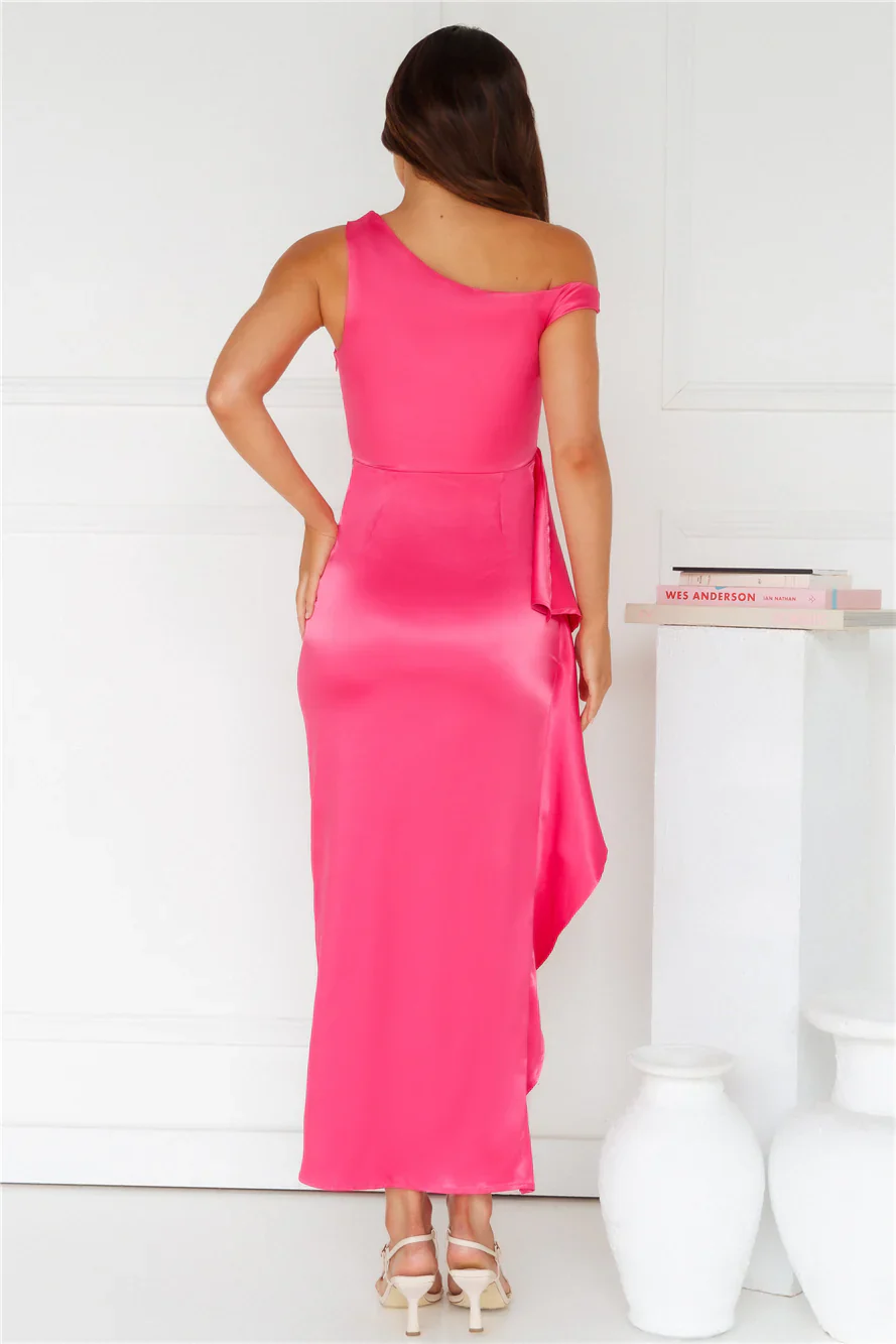 Lavinia Off Shoulder Satin Midi Dress Pink
