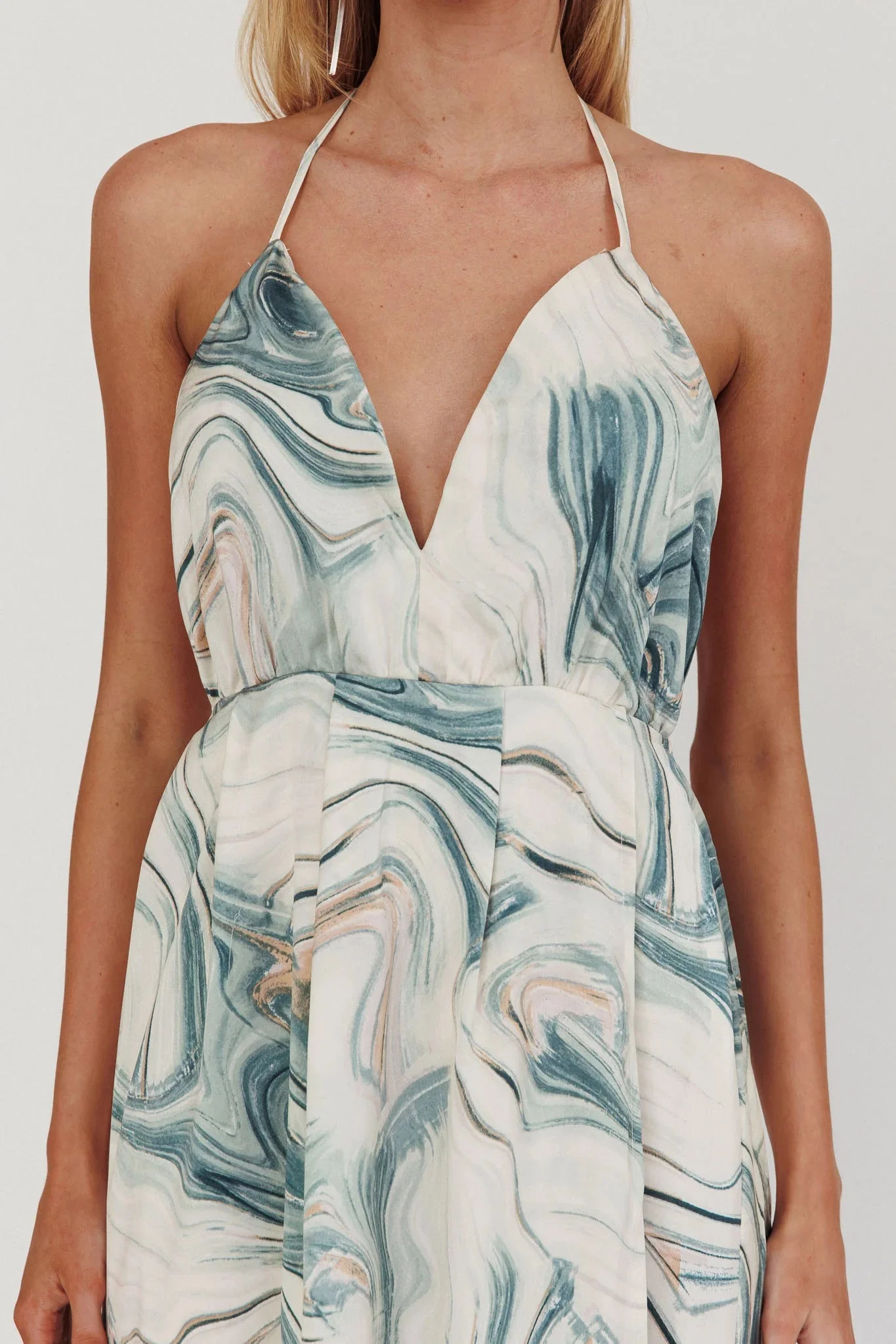 Snooze Marble Print Backless Maxi Dress Teal