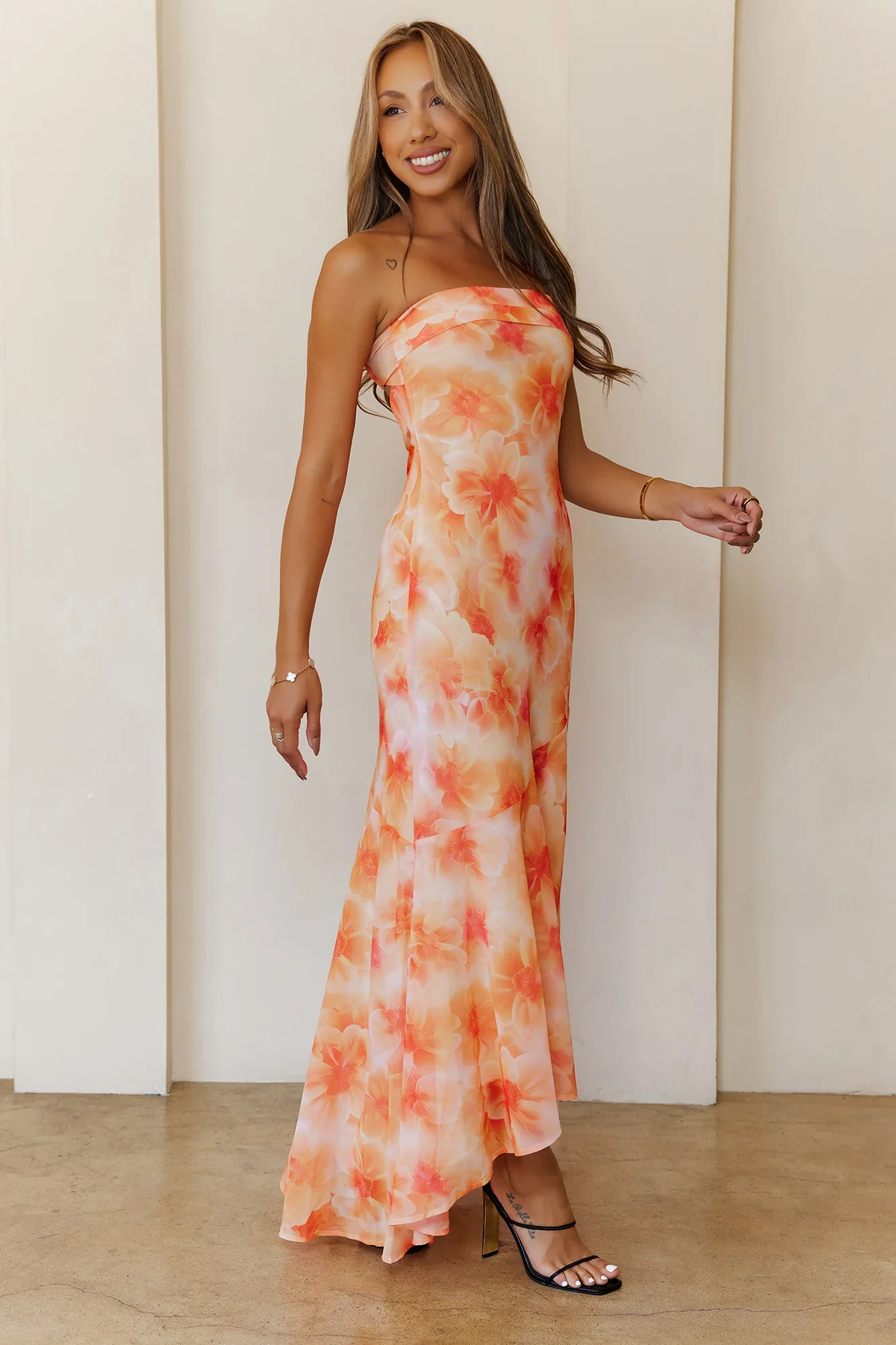 Kissed By Daisies Strapless Maxi Dress Orange