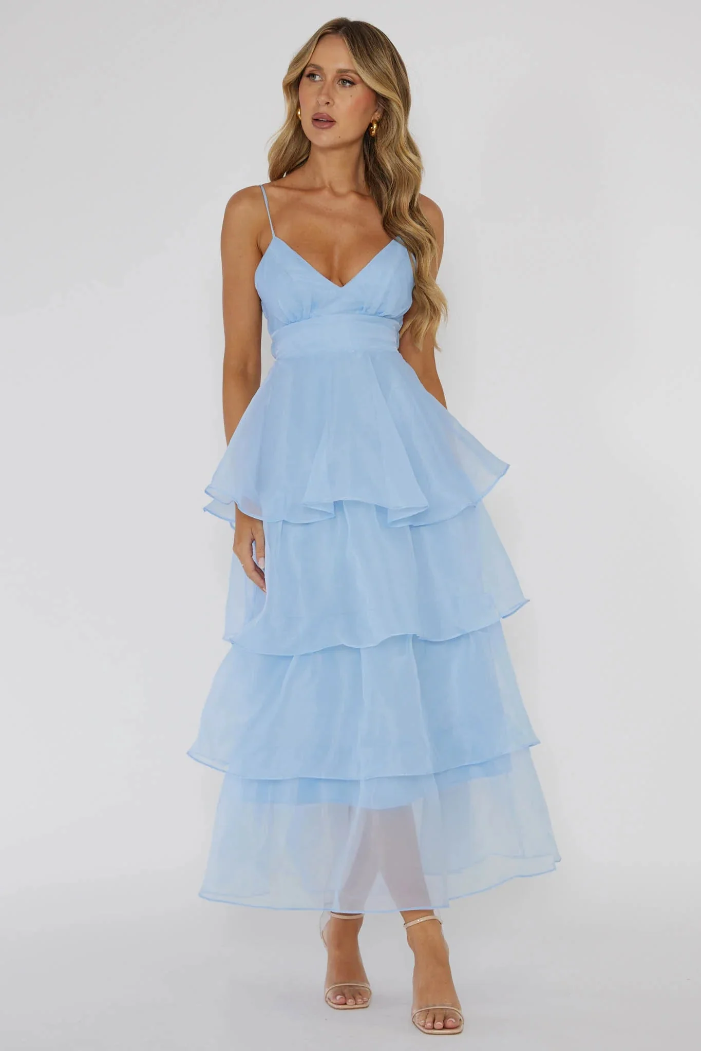 Made For You Tiered Ruffle Midi Dress Blue