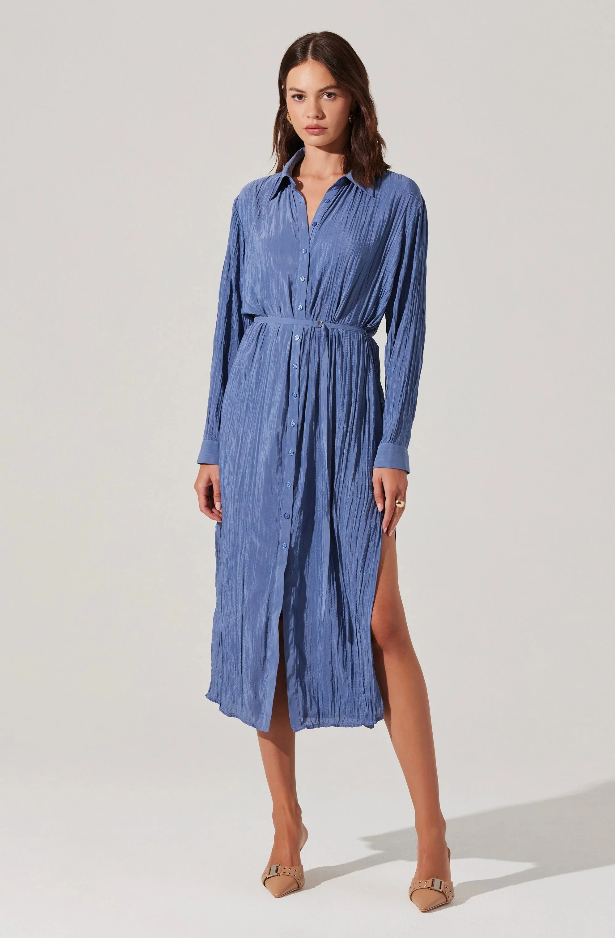 Belted Long Sleeve Shirt Dress