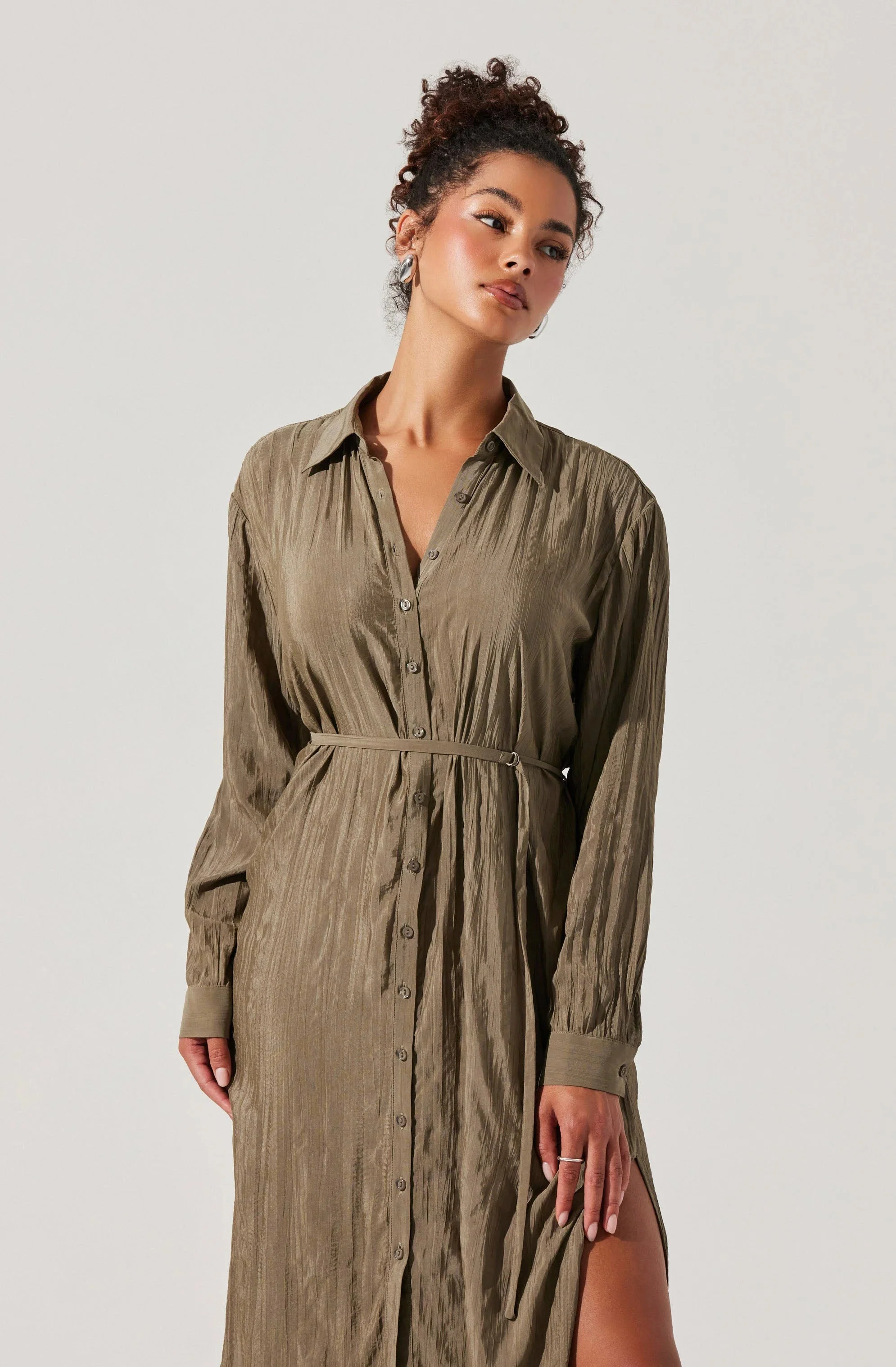 Belted Long Sleeve Shirt Dress