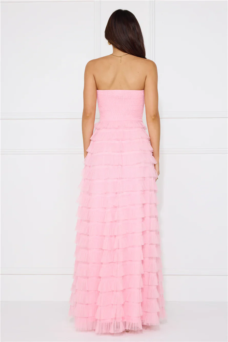 Honeyed Horizons Strapless Mesh Maxi Dress Pink