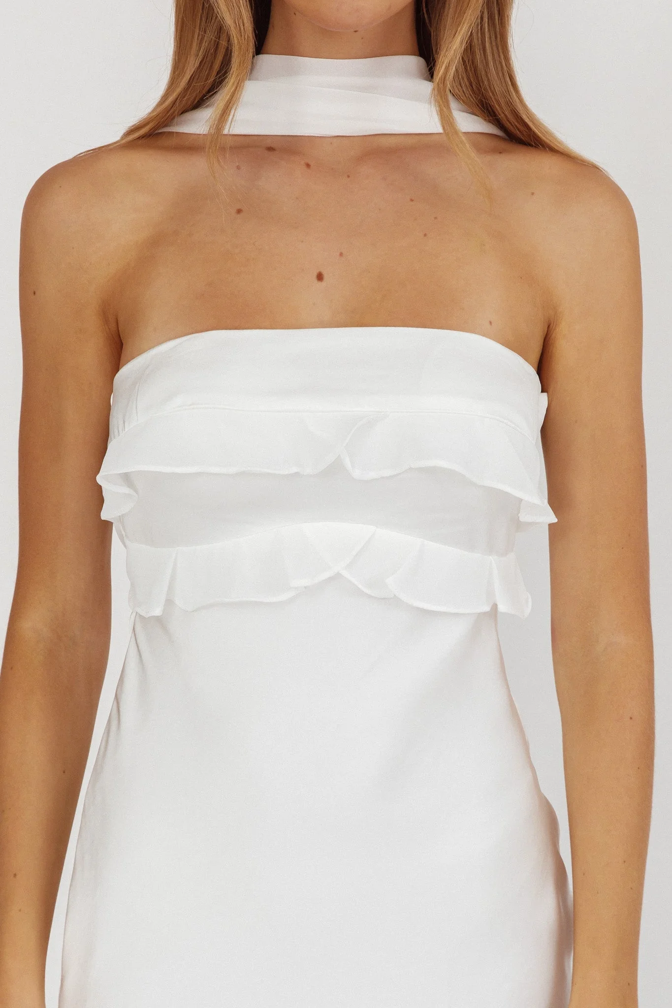 Damsel Reverse Halter Frill Trim Maxi Dress White