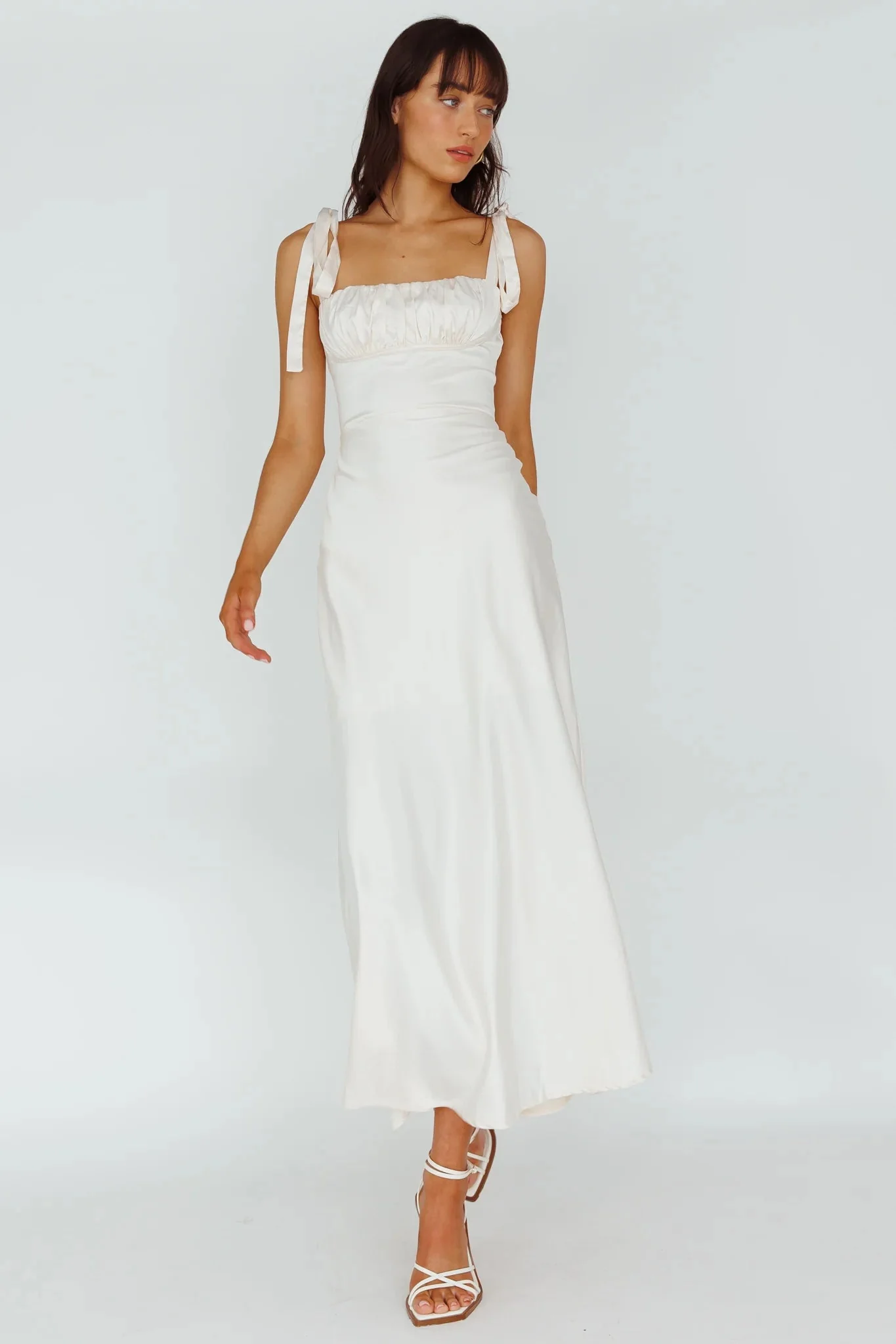 Pennelope Tied Shoulder Maxi Dress Ivory