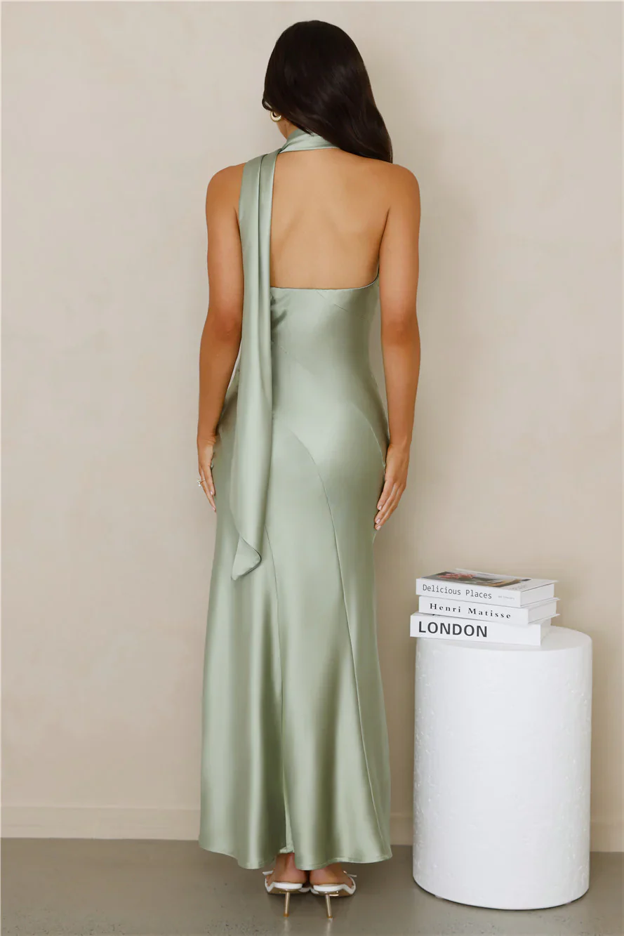 Kissed By Moonlight Satin Maxi Dress Sage