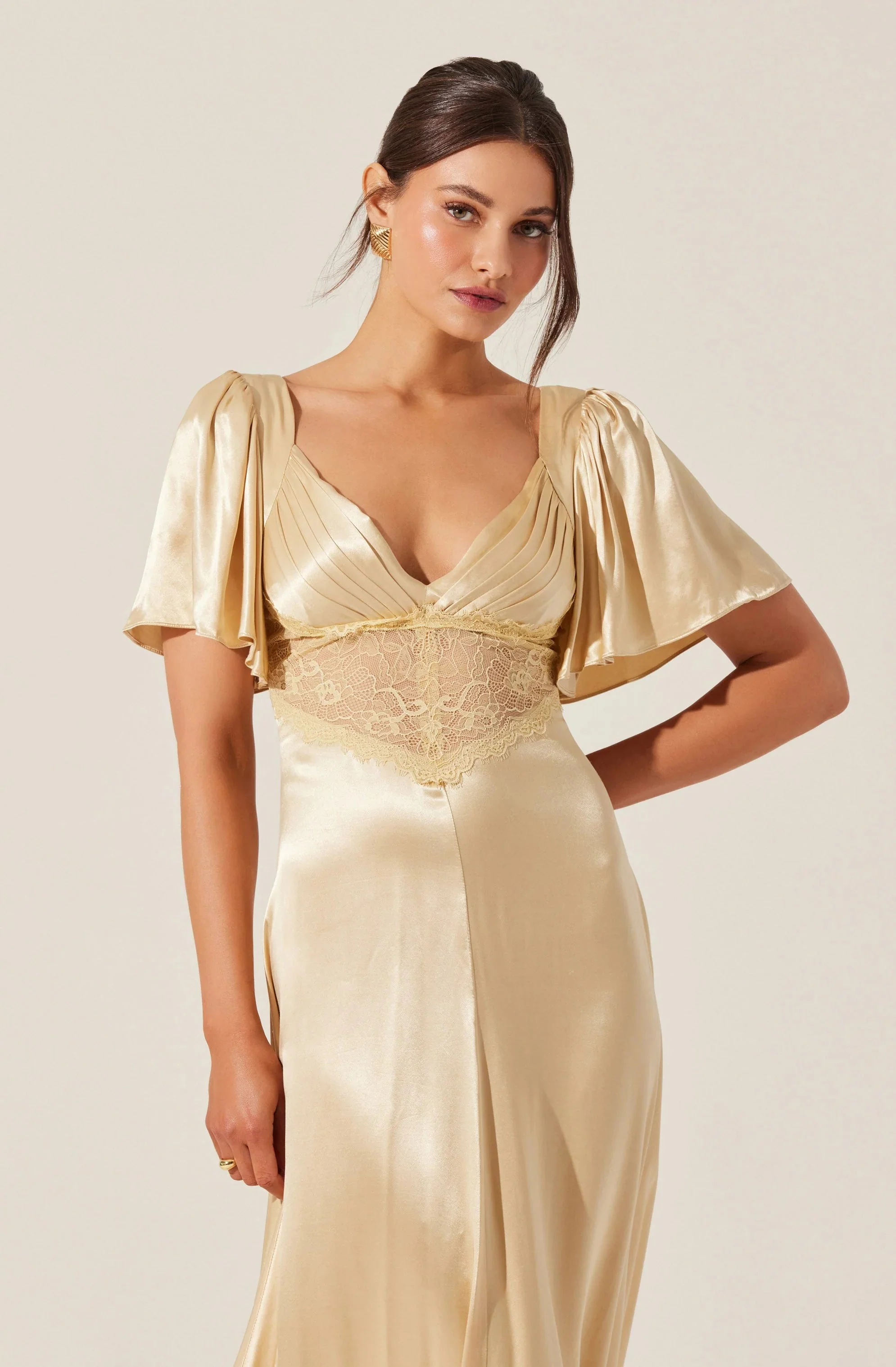 Aurelia Satin V-Neck Midi Dress