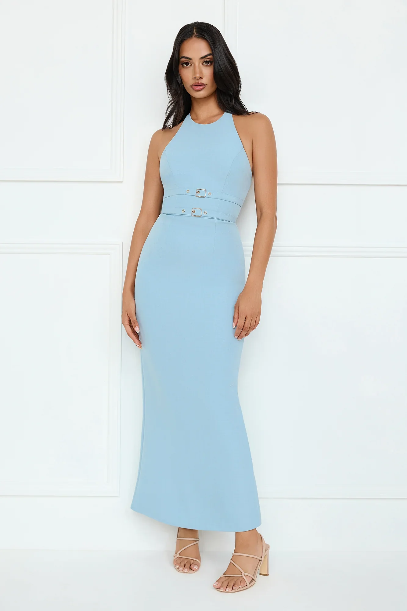 Haute Influence Halter Maxi Dress Blue