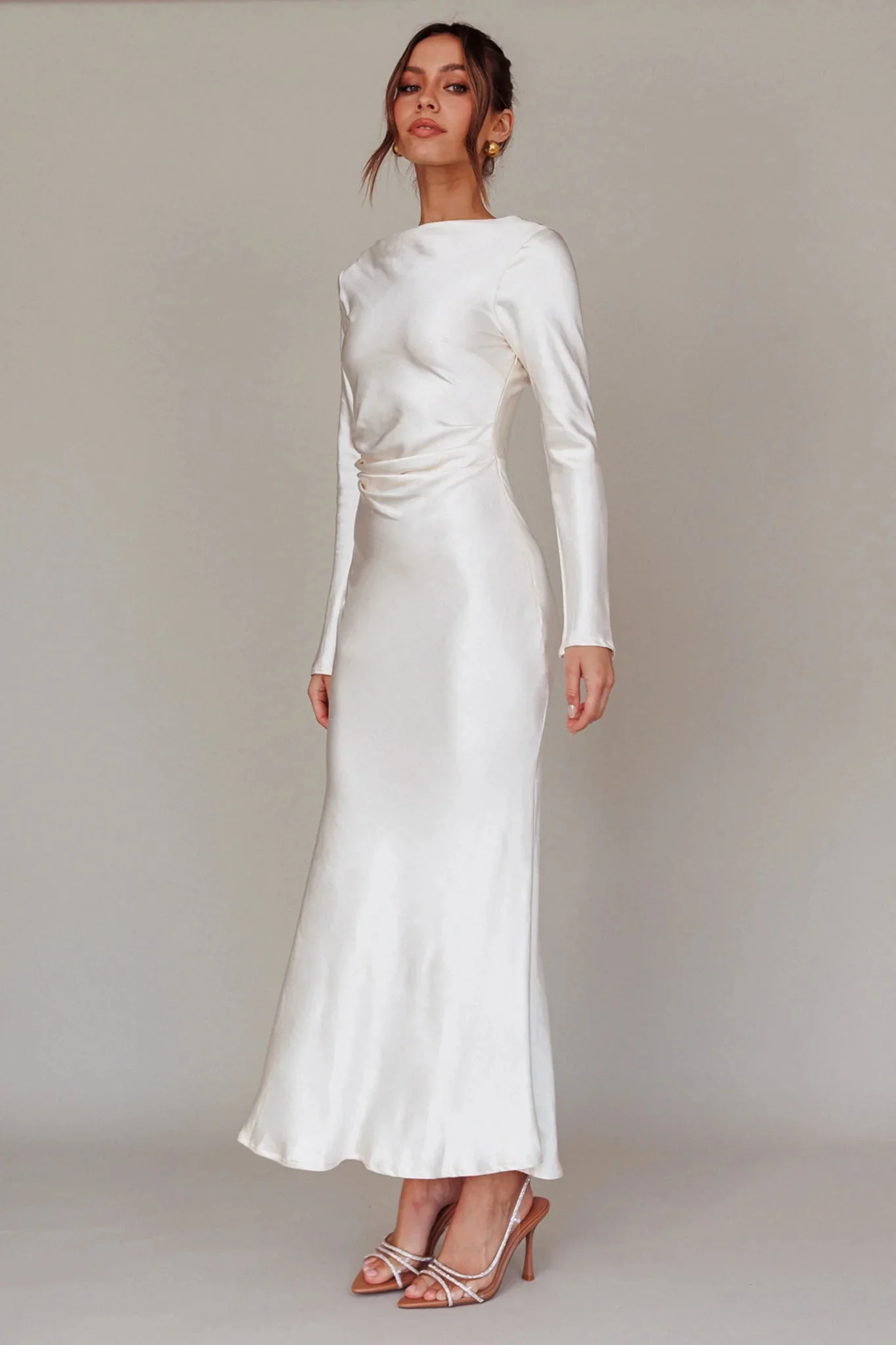 Loveland Cowl Back Midi Dress Oyster