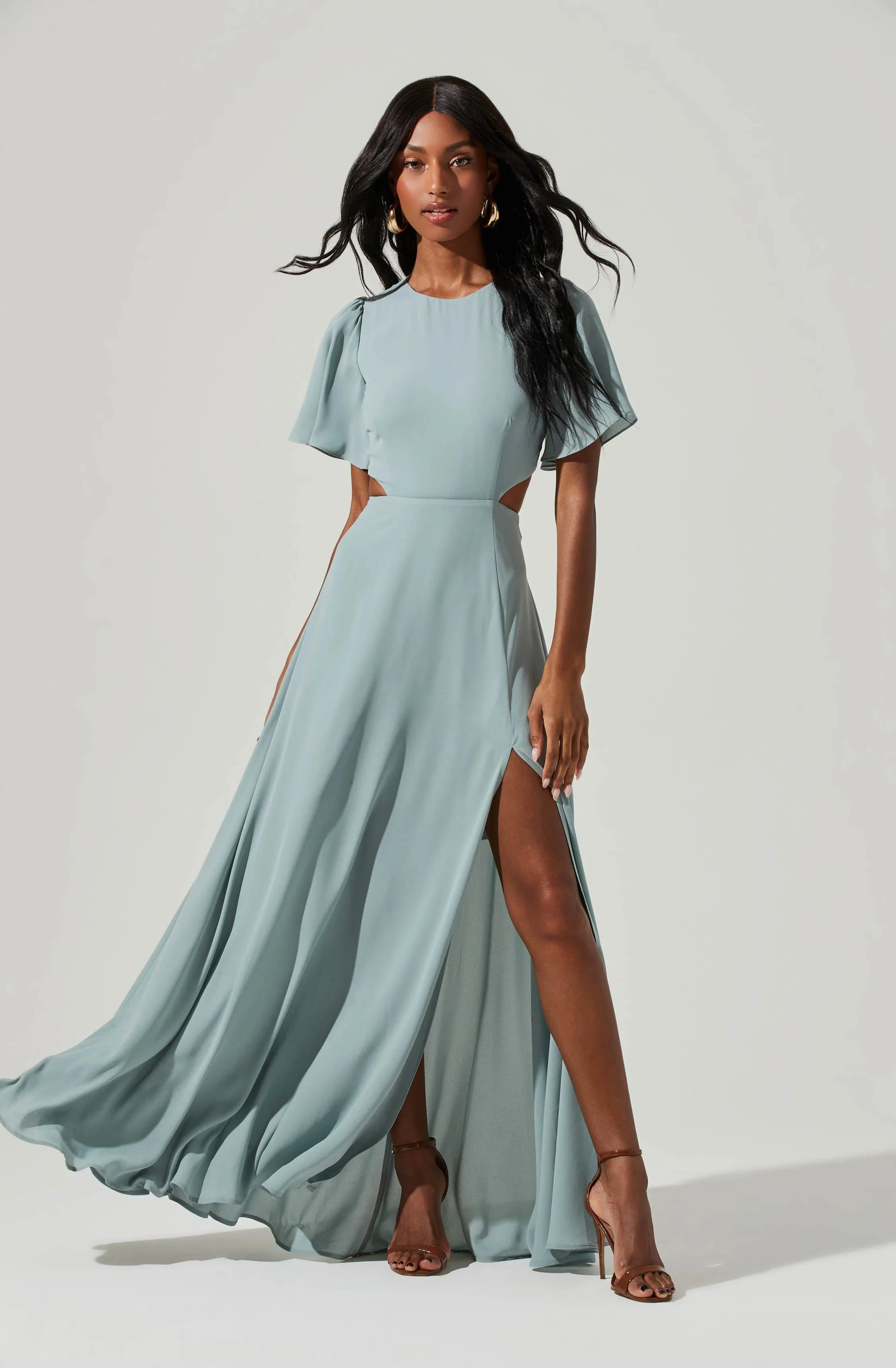 Katrina Flutter Sleeve Back Cutout Maxi Dress
