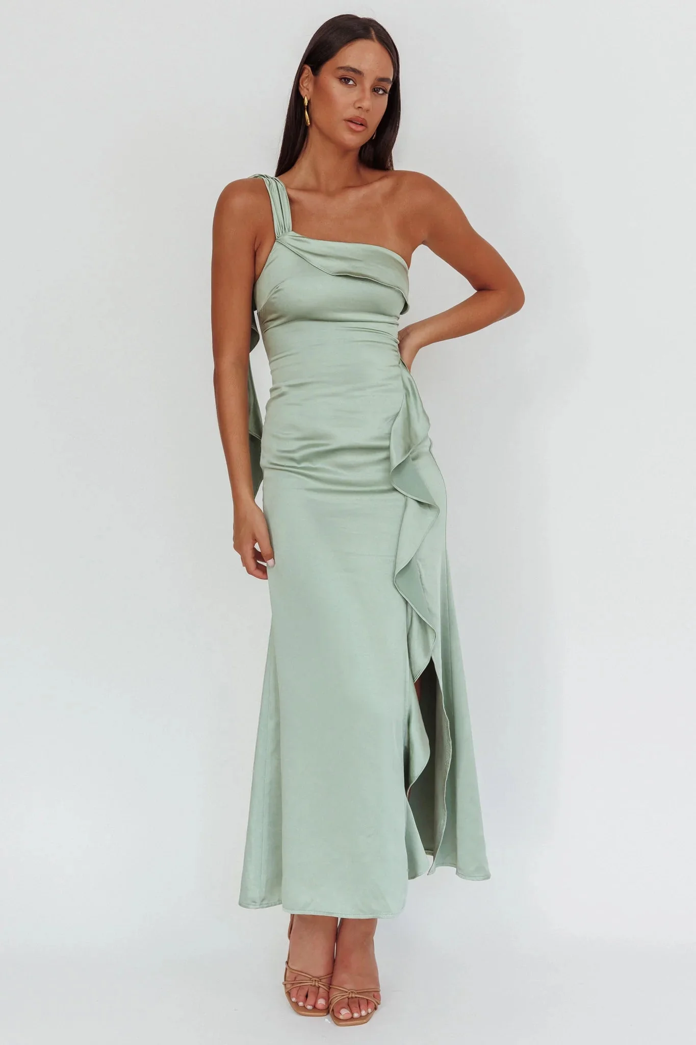 Carmel One-Shoulder Split Maxi Dress Sage