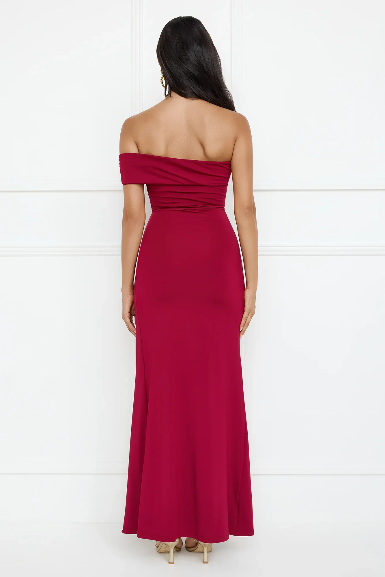 Lavish Luxe Off Shoulder Maxi Dress Burgundy