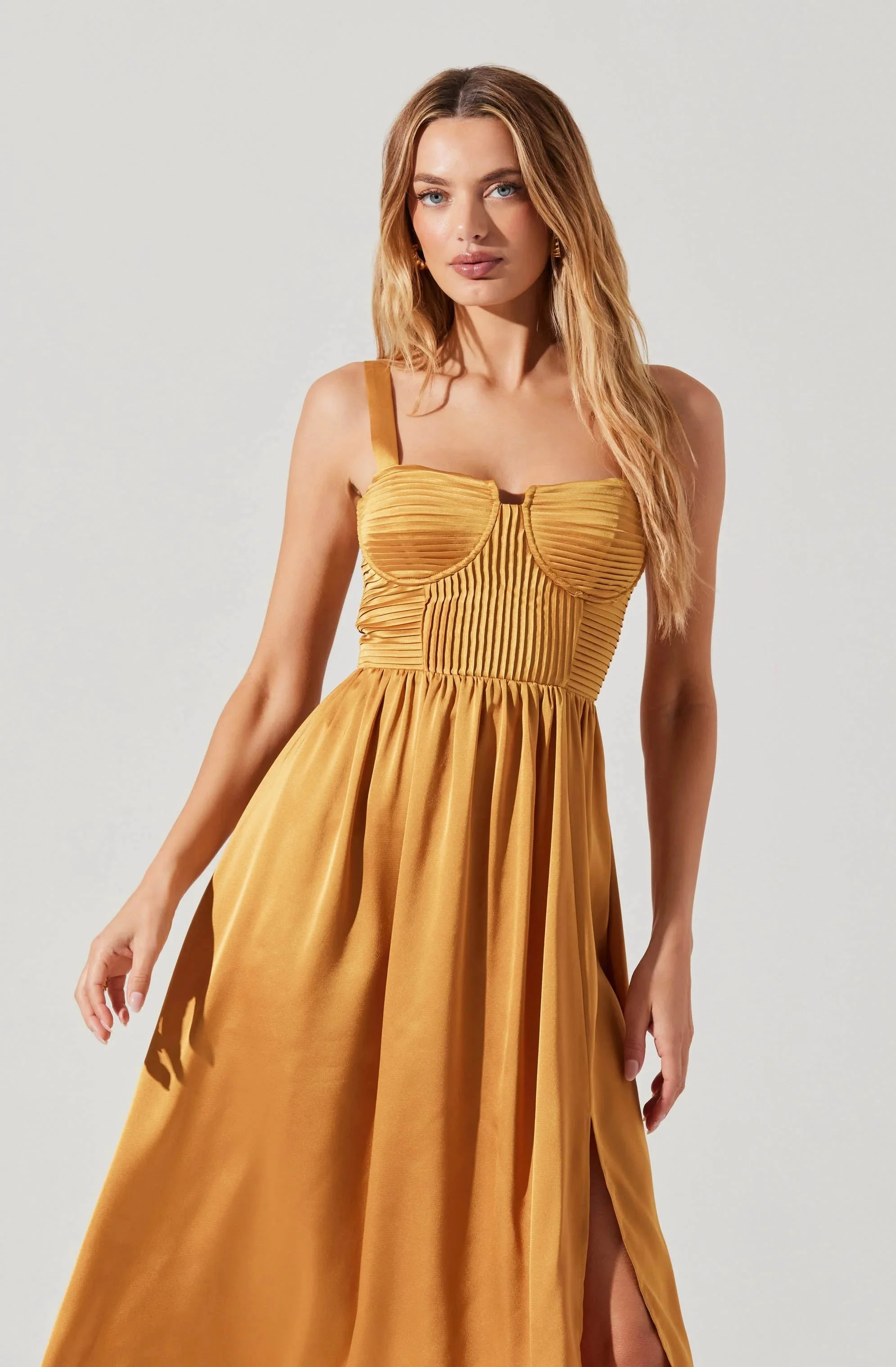 Pleated Bustier Midi Dress