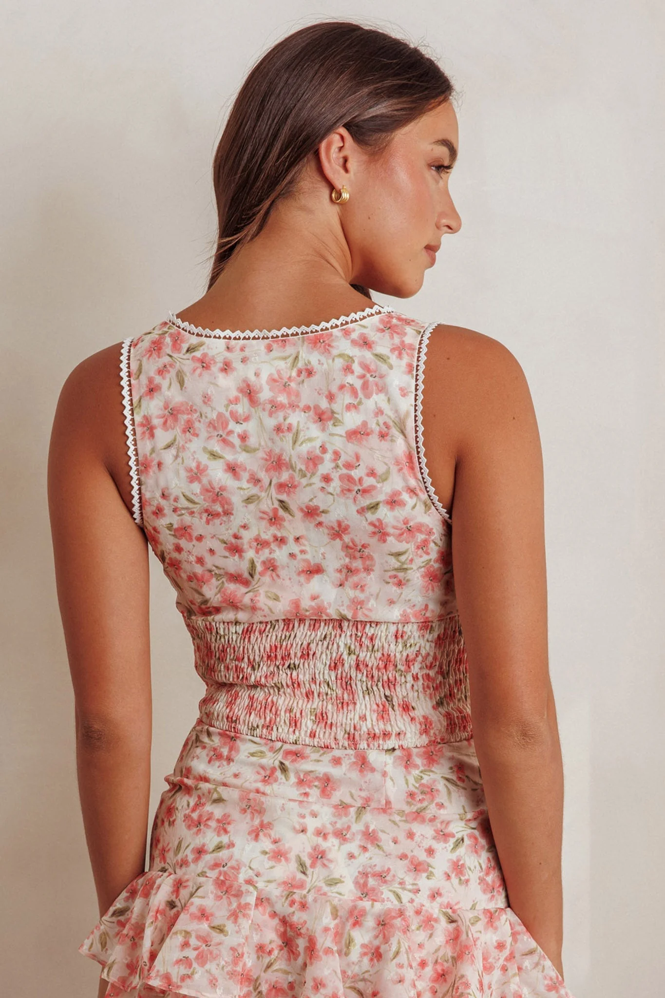 Loveletters Shirred Crop Top Floral Pink