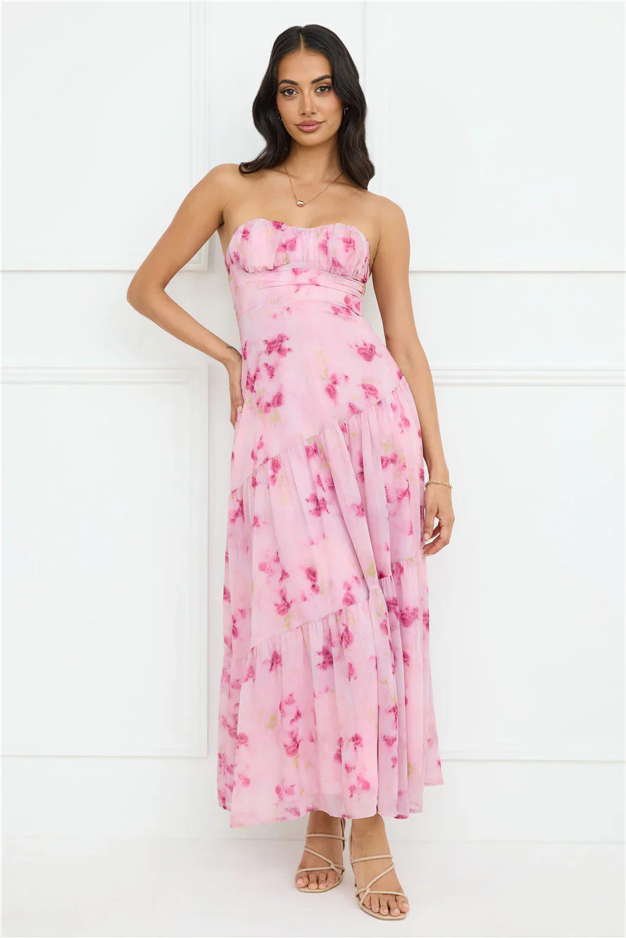Lavender Mist Strapless Maxi Dress Pink