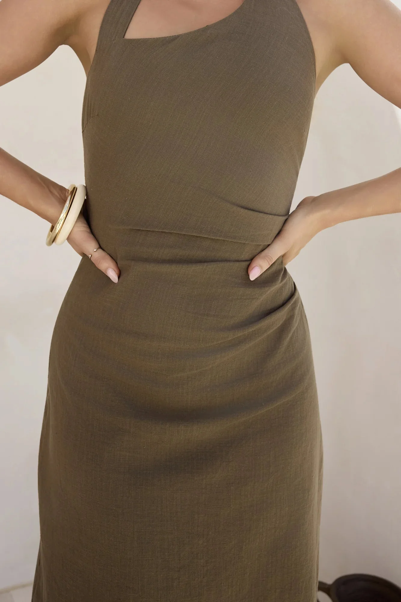 Scarlet Hues Halter Maxi Dress Chocolate